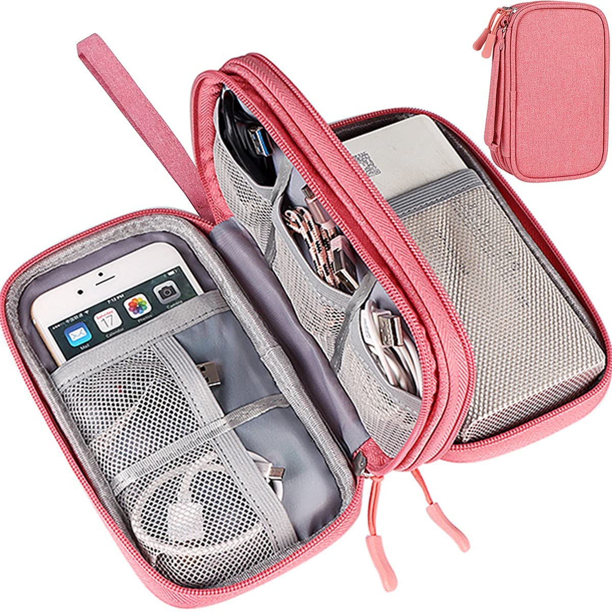 Universal Waterproof Electronics Accessories Organizer Pouch - Travel Cable Storage Bag for Chargers, Cords, Flash Drives, Phones & SD Cards (Pink) | Perfect for Travel, Office & Home Organization