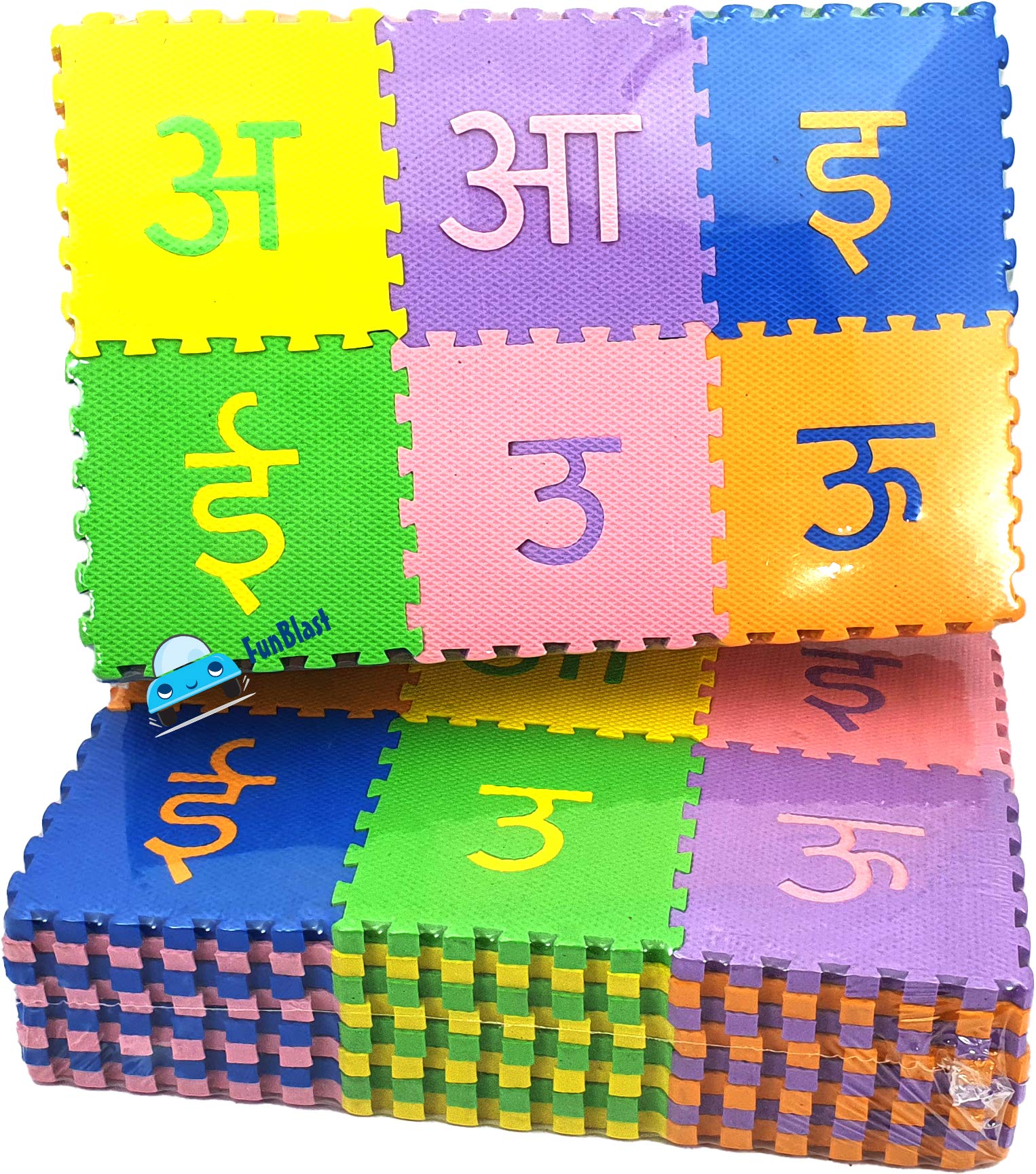 FunBlast 48-Piece Hindi Alphabet Foam Puzzle Mat for Kids - Colorful Interlocking ABC Learning Tiles for Playroom & Classroom Educational Activities