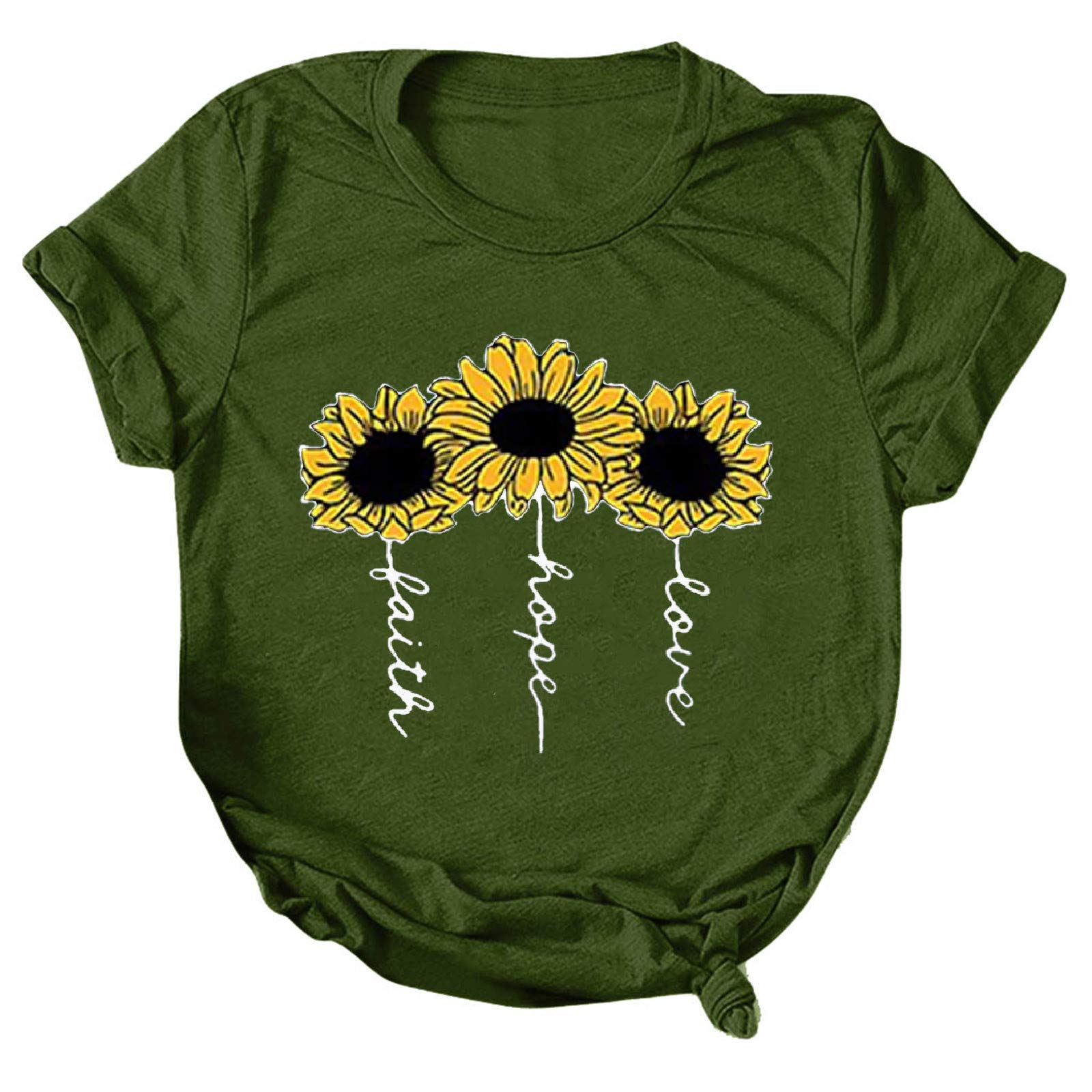 Women's Sunflower Crewneck T-Shirt - Casual Basic Workout Top for Women | Summer Fashion, Gym, Yoga & Everyday Wear