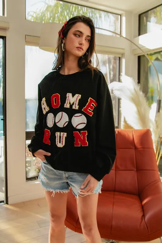 BiBi Baseballs Homerun Patches French Terry Sweatpants - Soft & Comfortable Baseball-Themed Lounge Pants for Men & Women - Perfect for Casual Wear, Sports Events, and Relaxing at Home