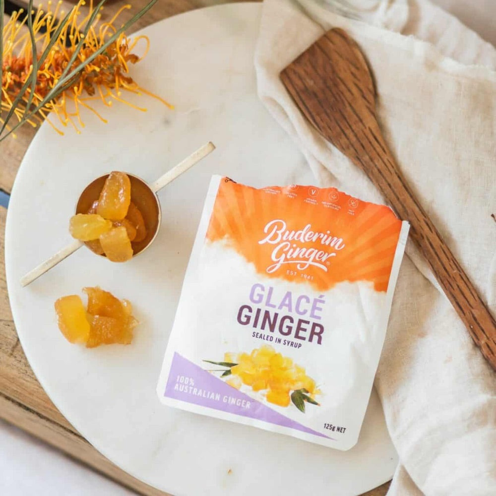 BUDERIM GINGER Glace Ginger in Syrup 125g - Premium Candied Ginger for Baking, Cooking & Healthy Snacking
