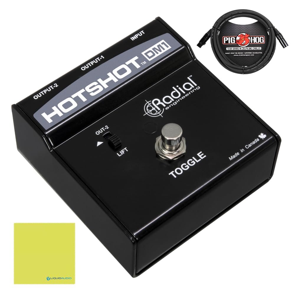 Radial Engineering HotShot DM1 XLR Microphone Muting Footswitch with 10ft Pig Hog Cable & Polishing Cloth - Studio & Live Sound Equipment for Podcasting, Recording & Stage Performances