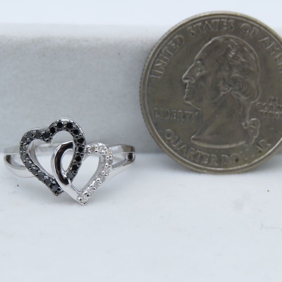 0.25 Carat Black & White Diamond Double Heart Promise Ring for Women - 925 Sterling Silver Split Shank Design - Perfect for Anniversaries, Engagements & Romantic Gifts