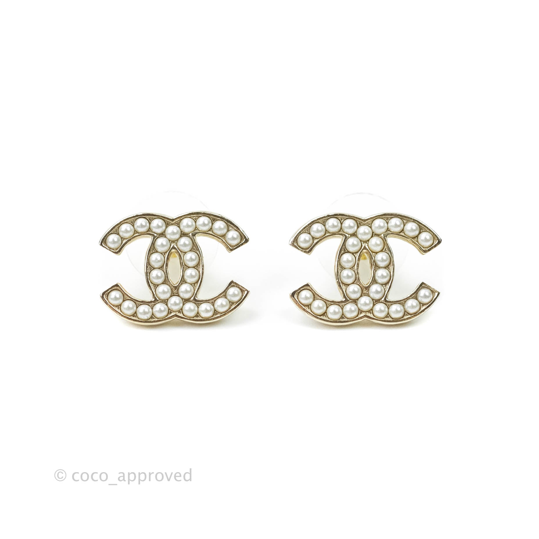 Chanel CC Pearl Earrings in Gold Tone - Luxury Fashion Jewelry for Women | Perfect for Parties, Weddings & Special Occasions