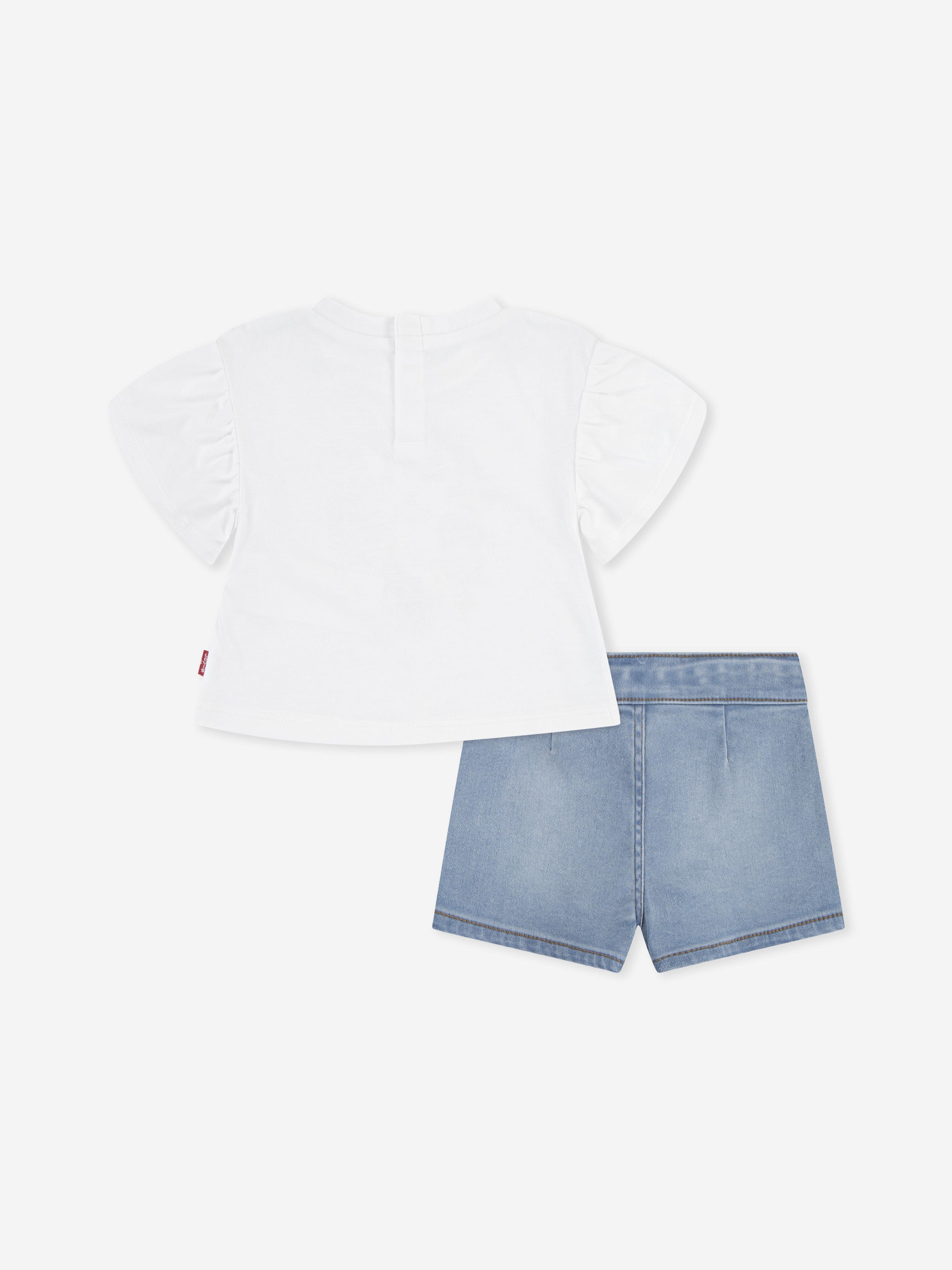 Baby Girls Flutter Sleeve Top and Shorts Set - White Cotton Summer Outfit for Toddler Girls | Perfect for Playdates, Beach Trips & Family Photos