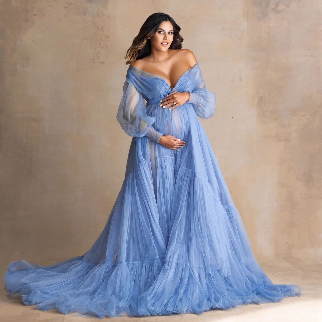 Maternity Photoshoot Dress - Women's Elegant Tulle Robe for Pregnancy, Bridal & Baby Shower | Soft Puffy Gown Lingerie for Special Occasions & Photo Sessions