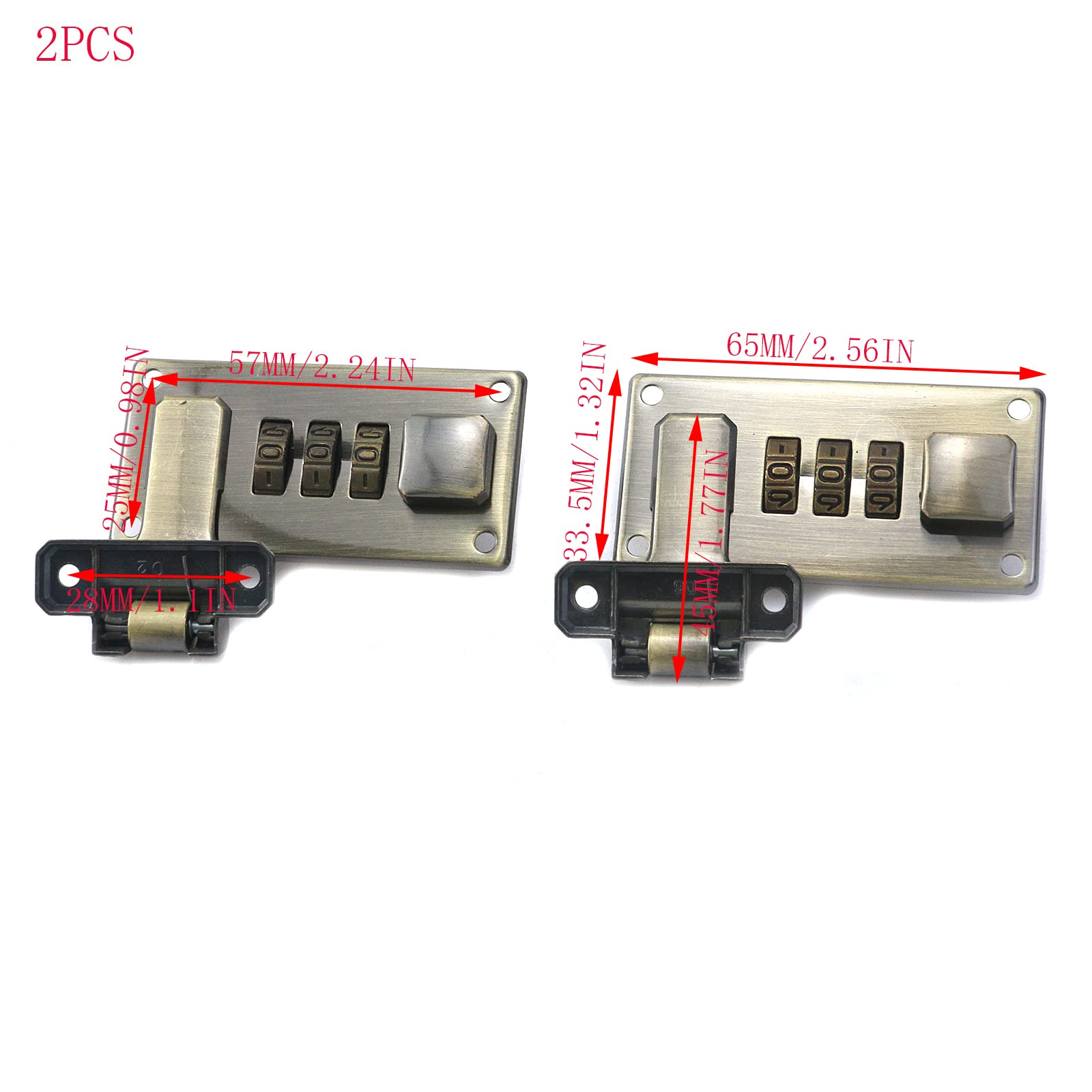 2-Pack Bronze 3-Digit Combination Locks for Luggage, Suitcases, Toolboxes & Vanity Cases - Secure Travel & Storage with Screws Included | Perfect for Airports, Hotels & Home Organization