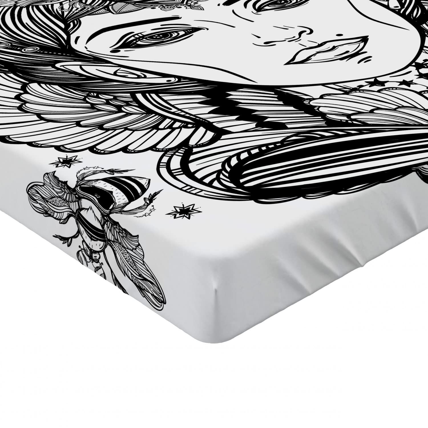 Ambesonne Queen Fitted Sheet - Queen Bee Portrait Fantasy Art Bed Cover with Deep Pocket Elastic, Twin Size Dark Brown & White | Perfect for Guest Rooms, Dorm Decor & Bohemian Bedroom Style