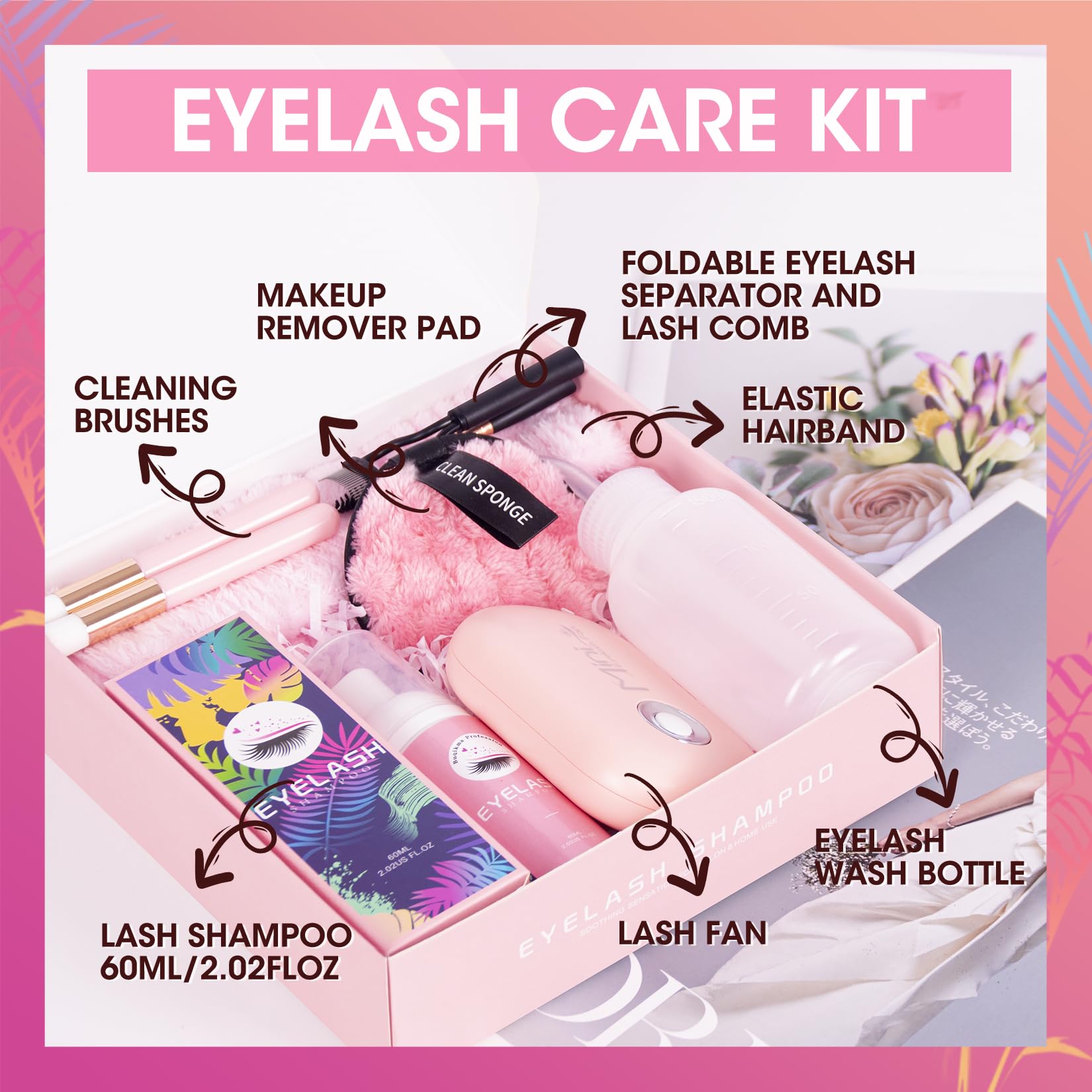Eyelash Extension Shampoo & Cleanser Kit - 2.11 Floz Lash Wash with Fan Dryer | Safe for Lash Extensions | Valentine's Gift for Women, Mom, Sister, Wife | Home & Salon Use for Gentle Lash Care