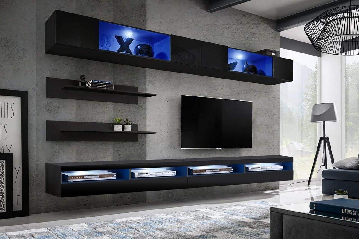 Modern Floating TV Stand with Storage & LED Lights - Wall-Mounted Entertainment Center for Living Room & Bedroom - I3 35TV Console with Shelves - Perfect for Small Spaces & Home Theater Setup - Black