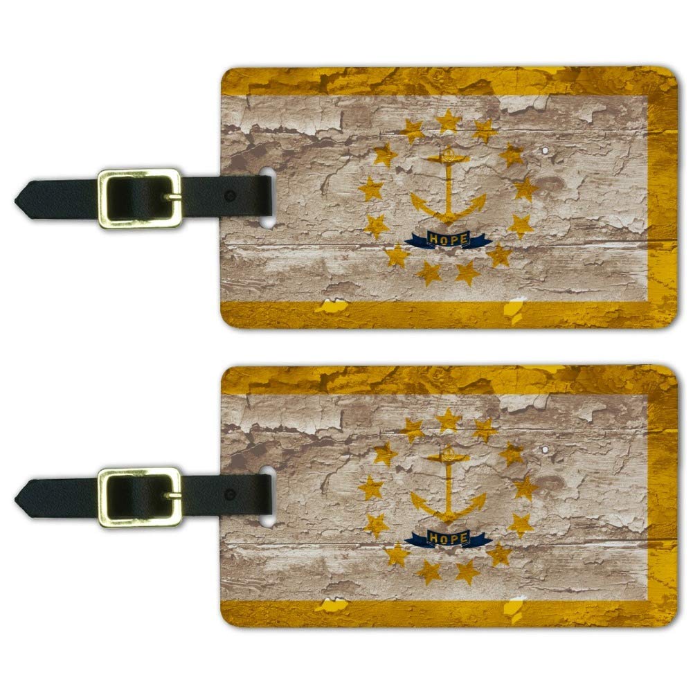 Vintage Distressed Rhode Island State Flag Luggage Tags - Set of 2 Travel ID Cards for Suitcases & Backpacks | Perfect for Travelers, College Students & Souvenir Collectors
