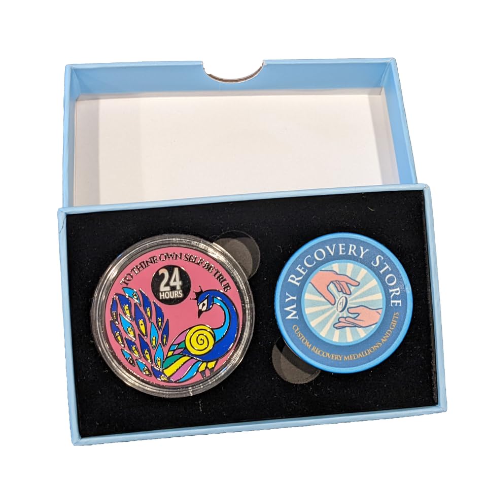 1 to 60 Years AA Peacock Recovery Medallion Coin in Gift Box - Perfect for AA Anniversary Gifts, Sobriety Milestones & 12-Step Program Celebrations
