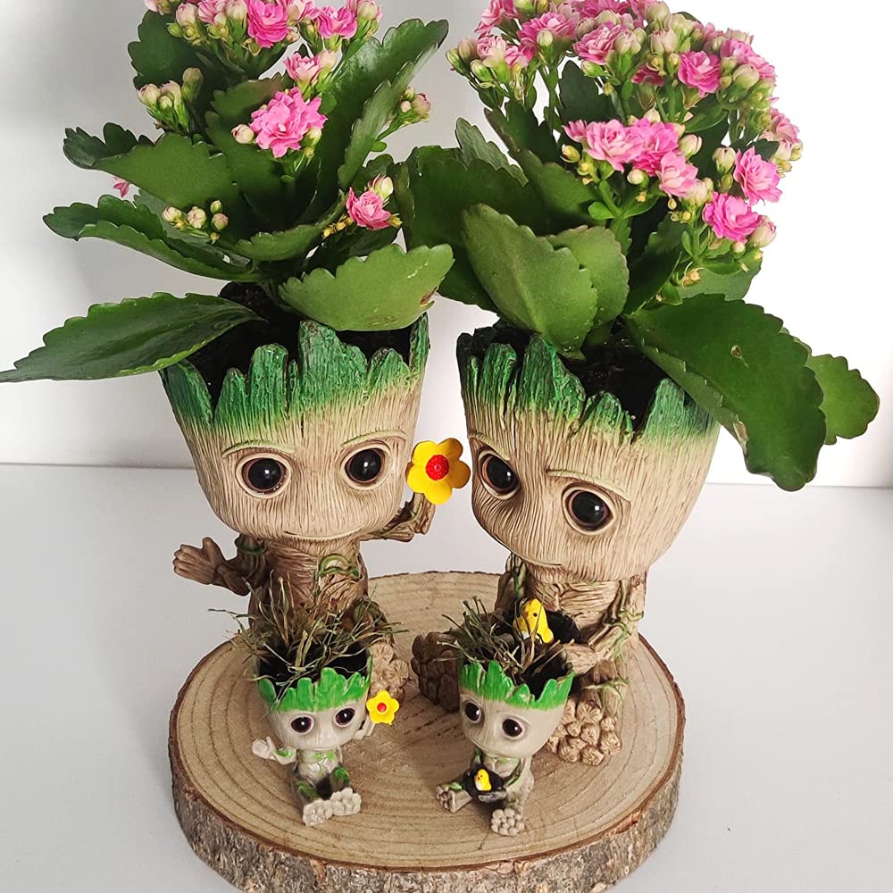 Face Planters Pots - Cute Succulent & Flower Head Planter with Drainage Hole - Perfect for Home, Garden, Office Decor - Great Gift Idea for Plant Lovers (Groot Style)