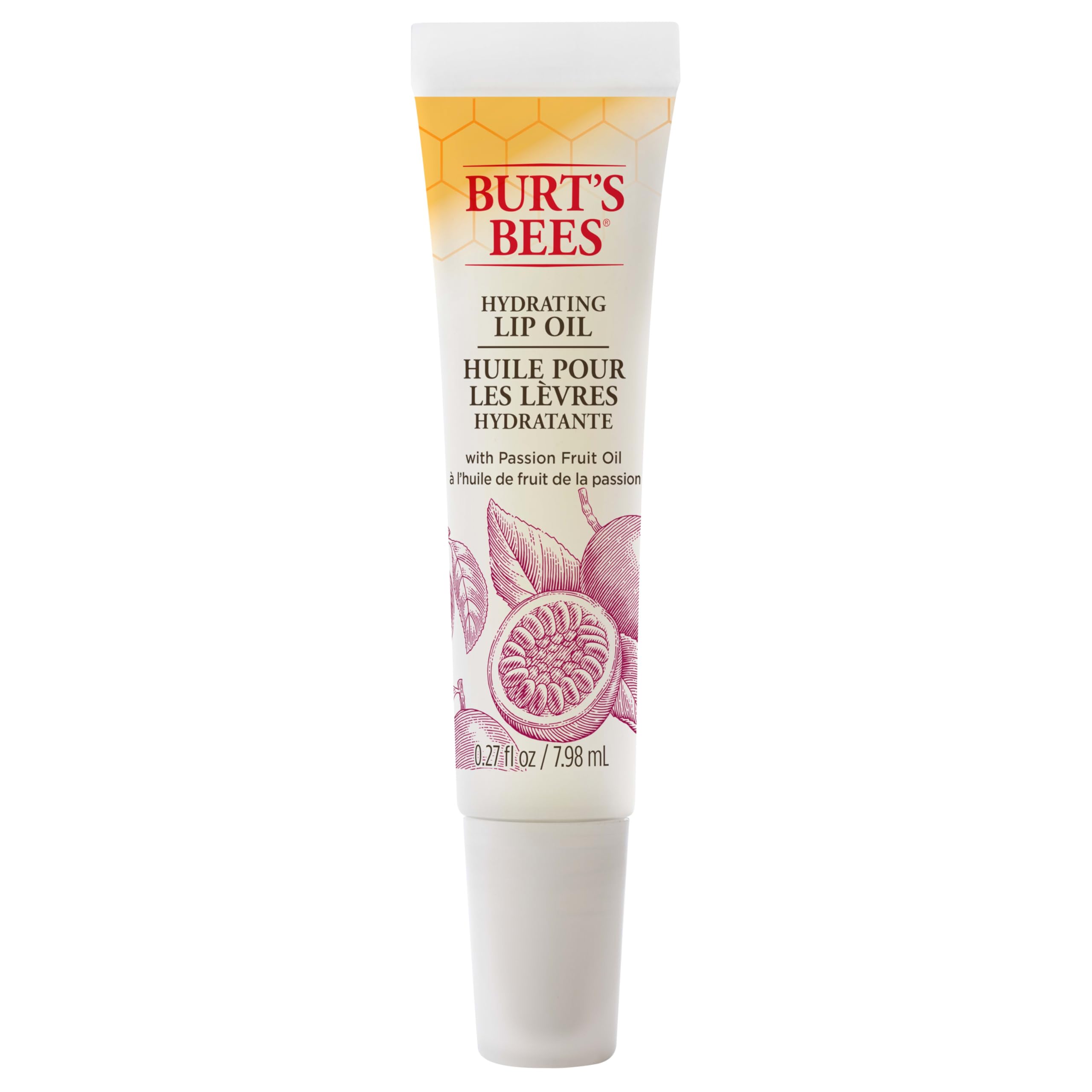 Burt's Bees Hydrating Lip Oil with Passion Fruit Oil - Moisturizing & Nourishing Lip Treatment for Dry Lips - Perfect for Daily Use, Makeup Prep & Nighttime Lip Care