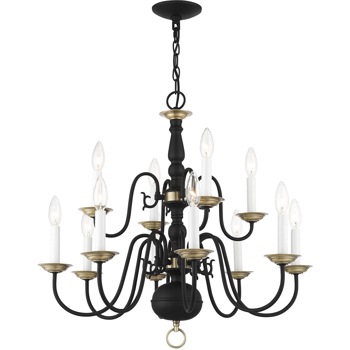 Livex Lighting 5012-04 12-Light Black Chandelier - Modern Crystal Ceiling Light Fixture for Dining Room, Bedroom & Living Room Decor