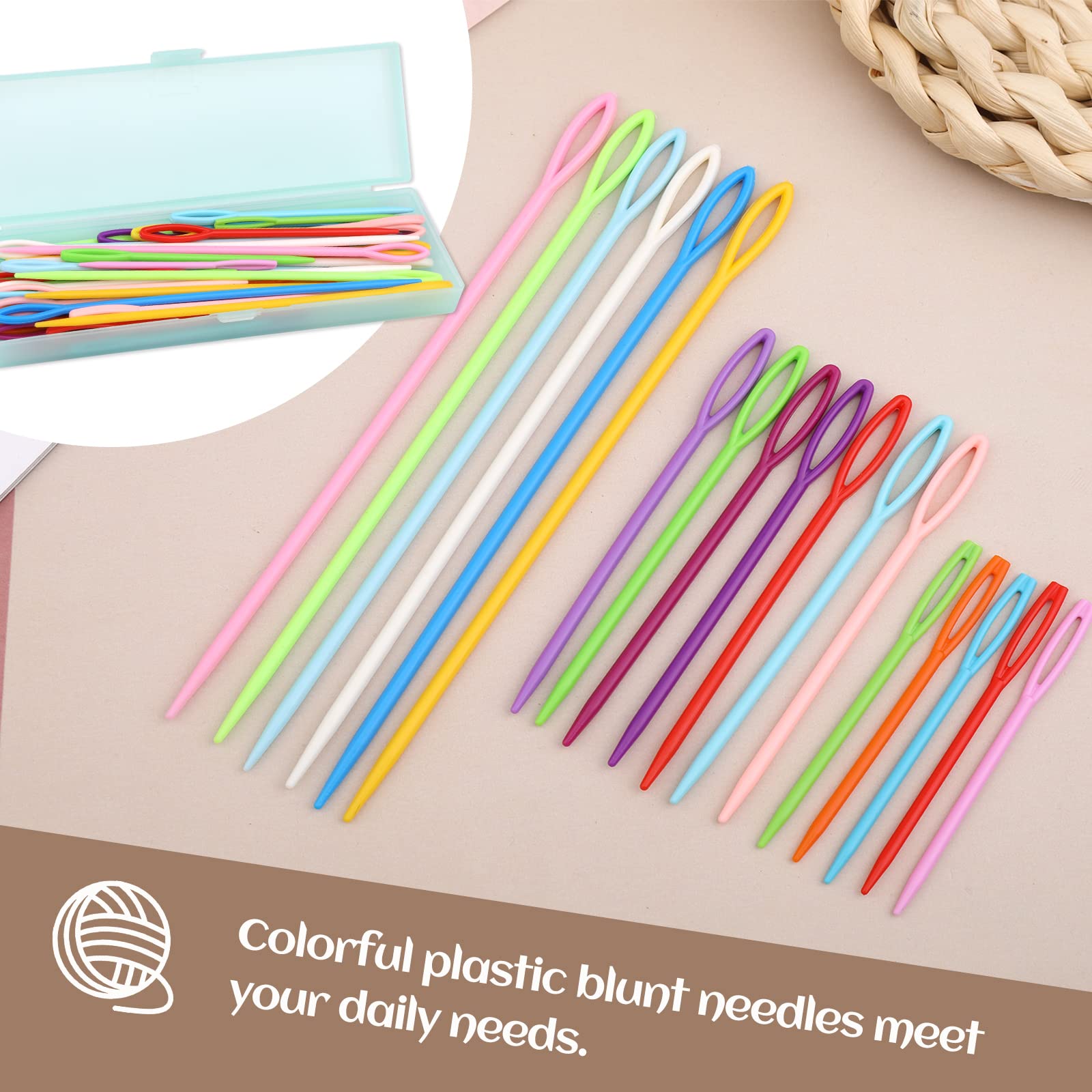 SUVSOON 60PCS Plastic Sewing Needles Set (7cm/9cm/15cm) - Large Eye Yarn Needles for DIY Crafts, Knitting & Embroidery - Safe Plastic Needles for Kids & Adults - Perfect for Handmade Projects, Crochet & Sewing