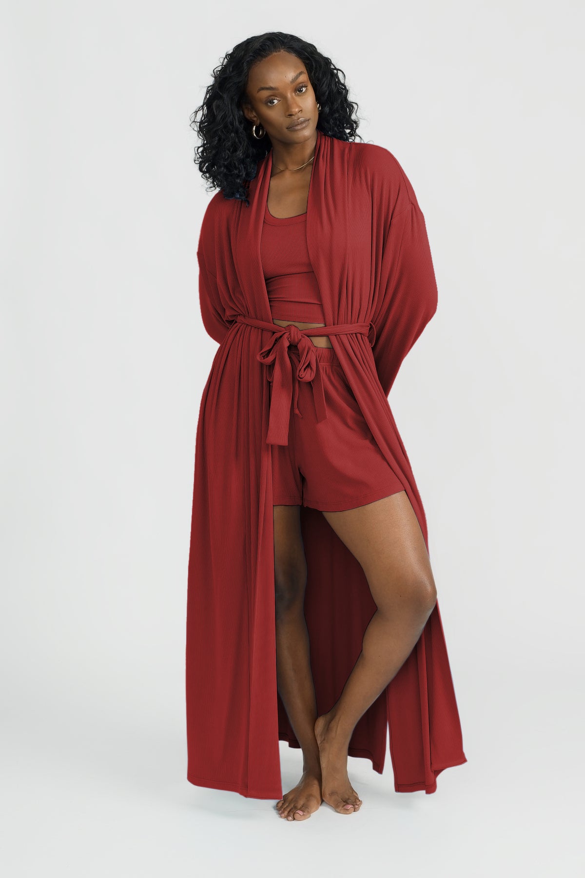 Lina Robe Women's Soft Long Sleeve Kimono Bathrobe - Crimson Red for Spa, Lounge & Relaxation at Home