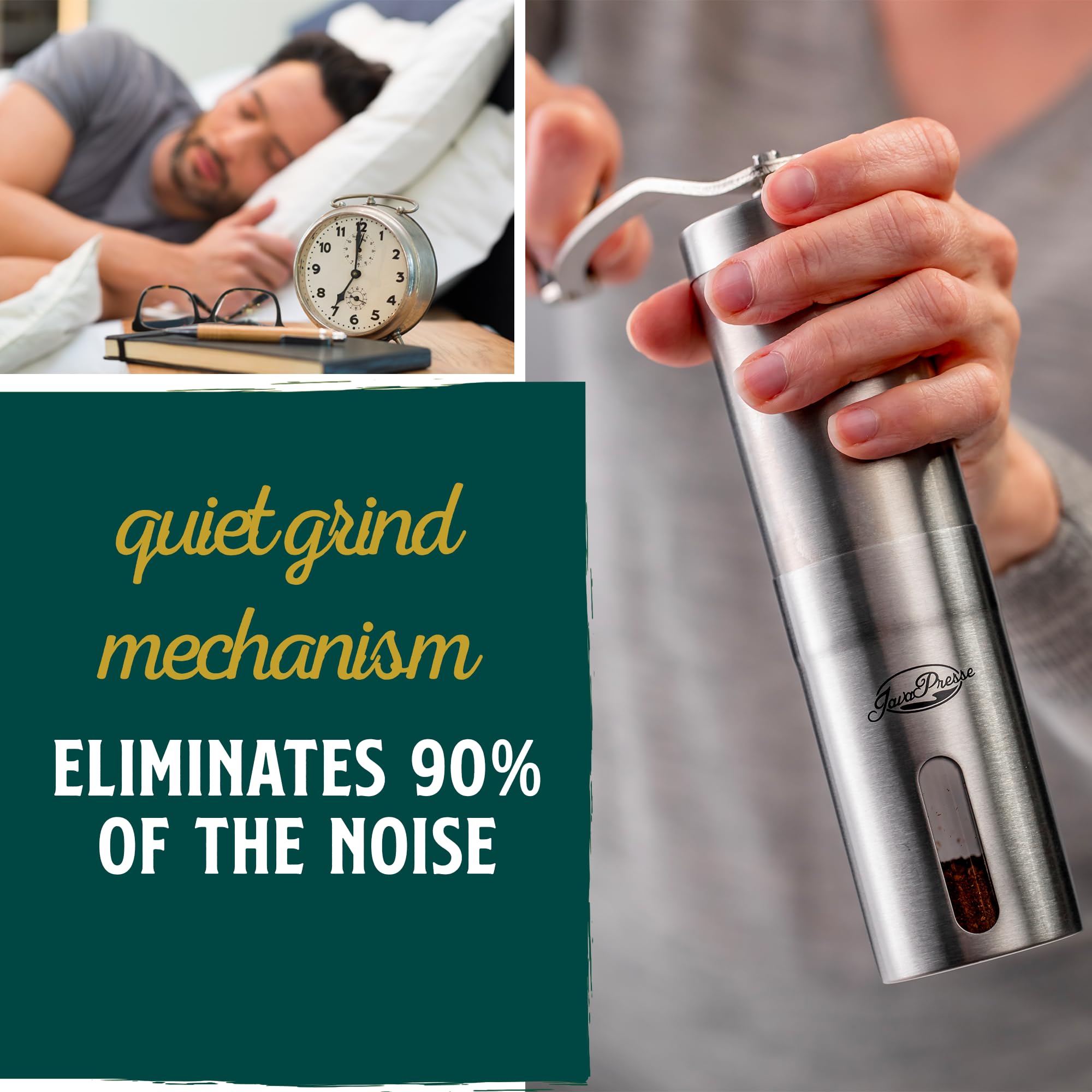 Premium JavaPresse Manual Coffee Grinder - 18 Adjustable Stainless Steel Conical Burr for Espresso, French Press & Pour Over - Portable Hand Crank Coffee Mill for Camping, Travel & Home Brewing - Perfect for Outdoor Adventures & Daily Coffee Rituals