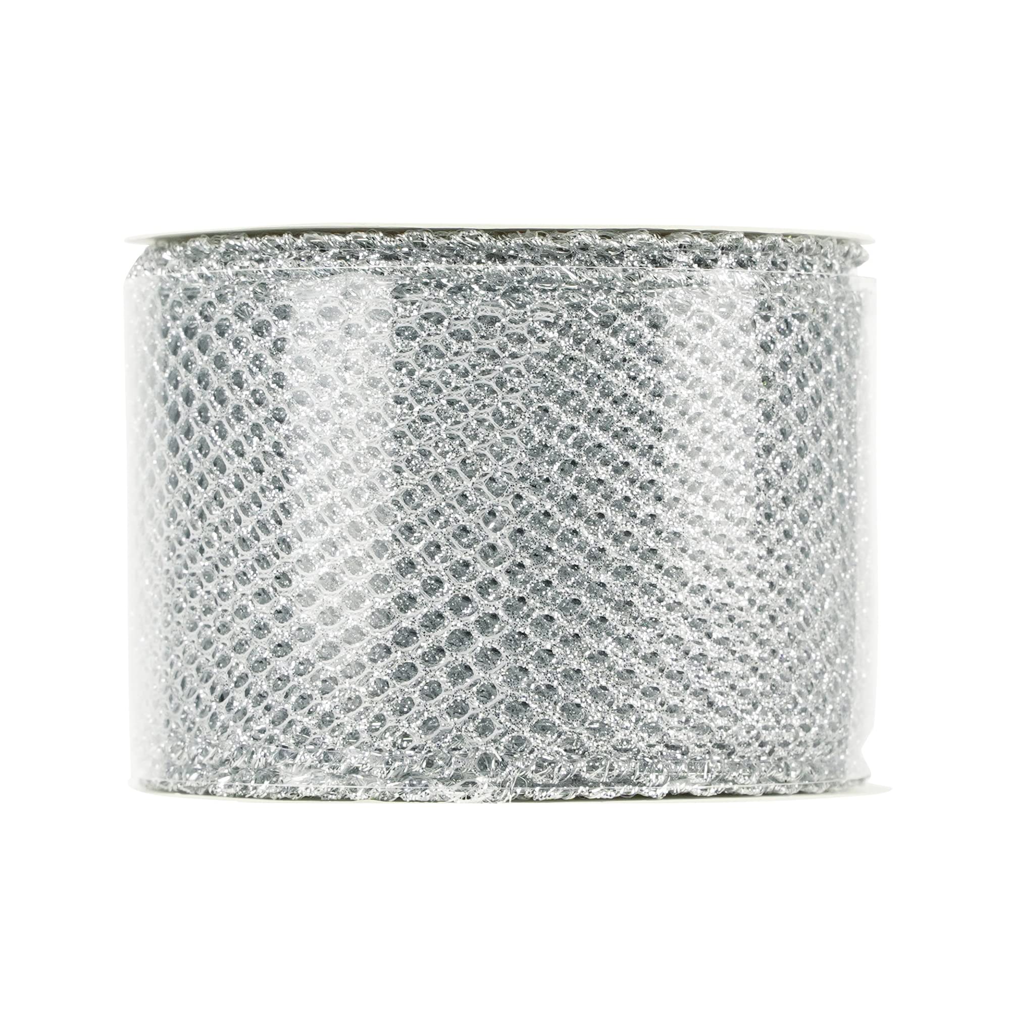 Sparkling Silver Glitter Mesh Wired Ribbon - 2.5