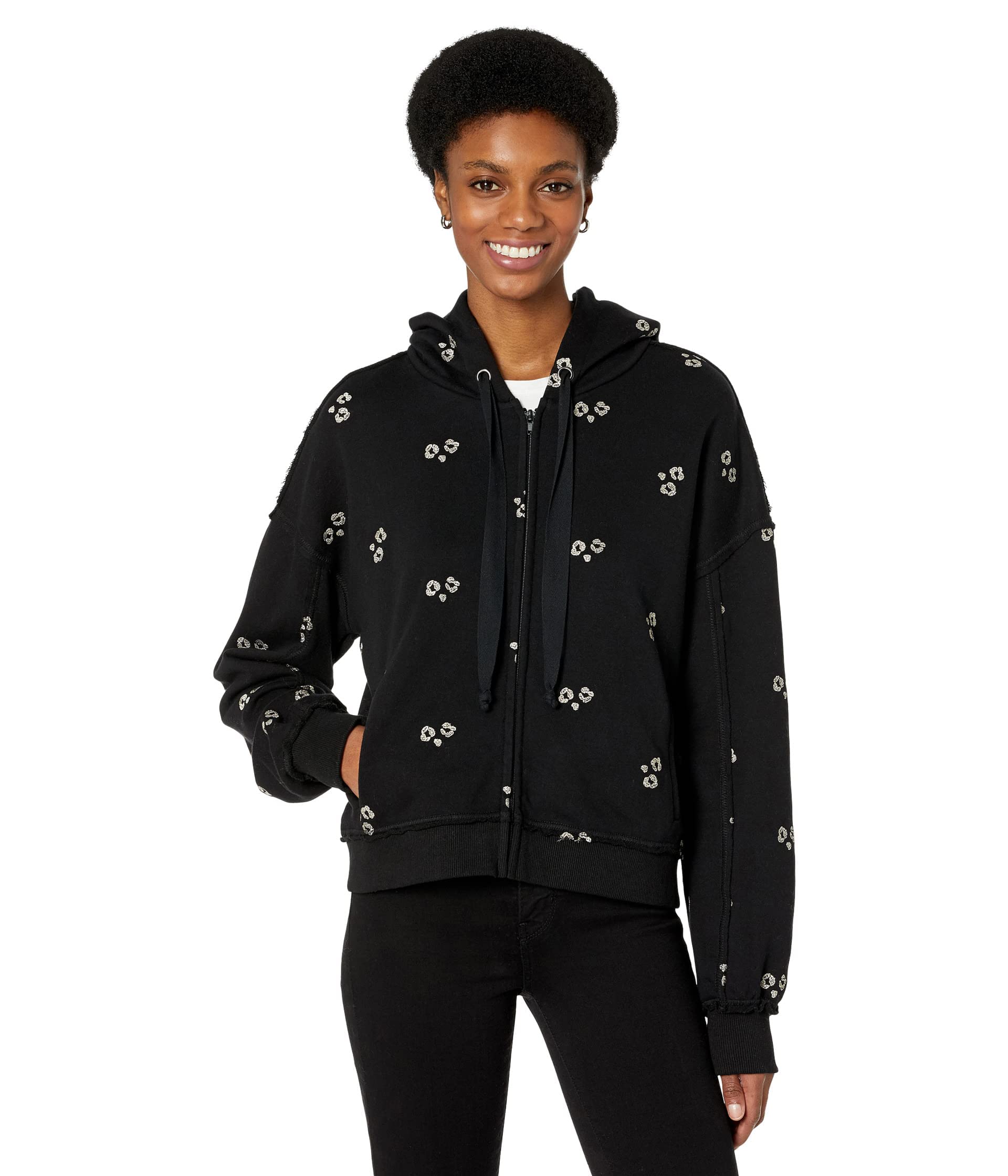 Saltwater Luxe Crystal French Terry Zip-Up Hoodie - Stylish Women's Pullover Sweatshirt for Casual Wear & Loungewear