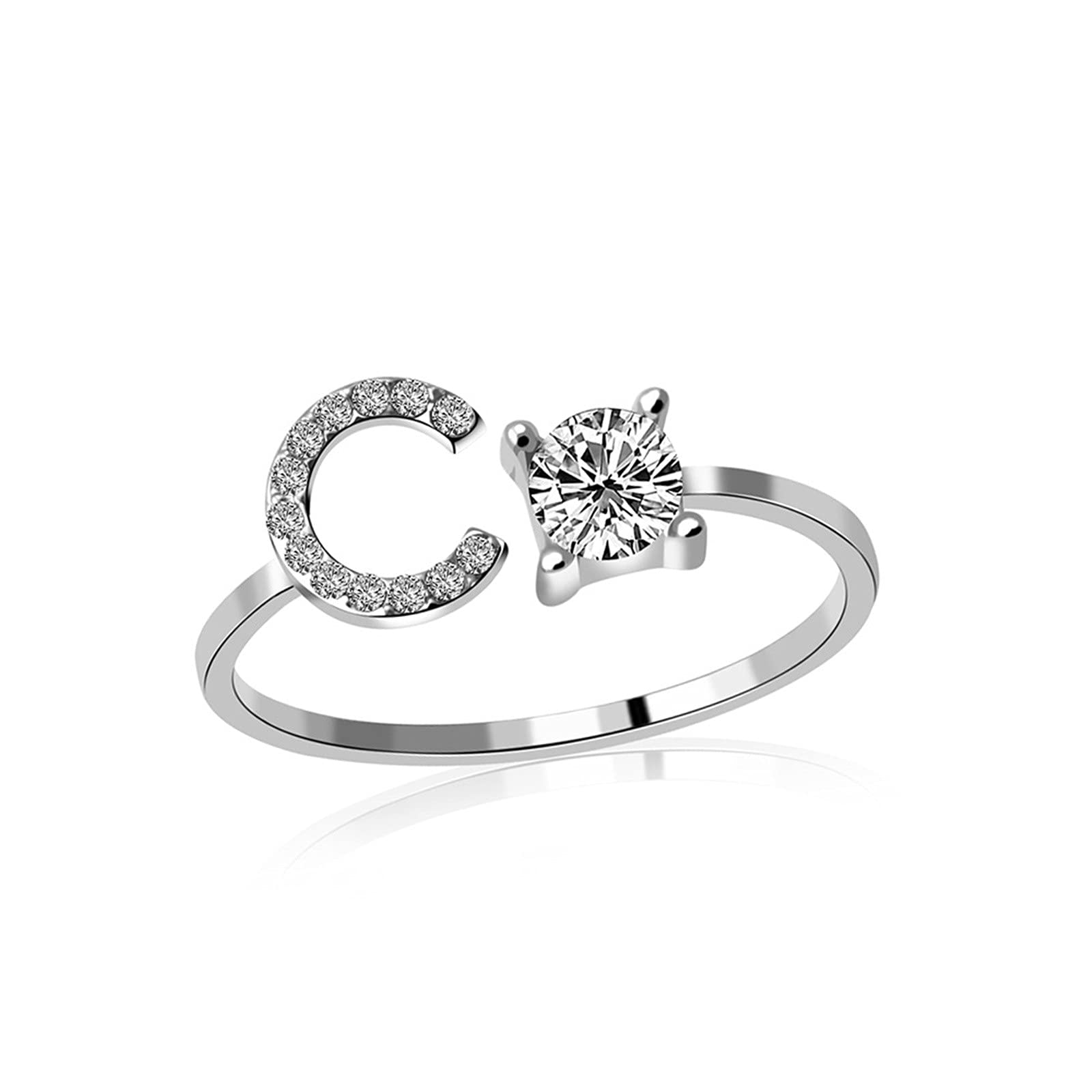 26 English Alphabet Rings for Women - Adjustable Silver Letter Rings with Zircon - Personalized Initial Jewelry for Women, Girls - Perfect for Mother's Day, Wedding, Anniversary, Birthday Gifts (C) - Great for Everyday Wear, Parties, and Special Occasions