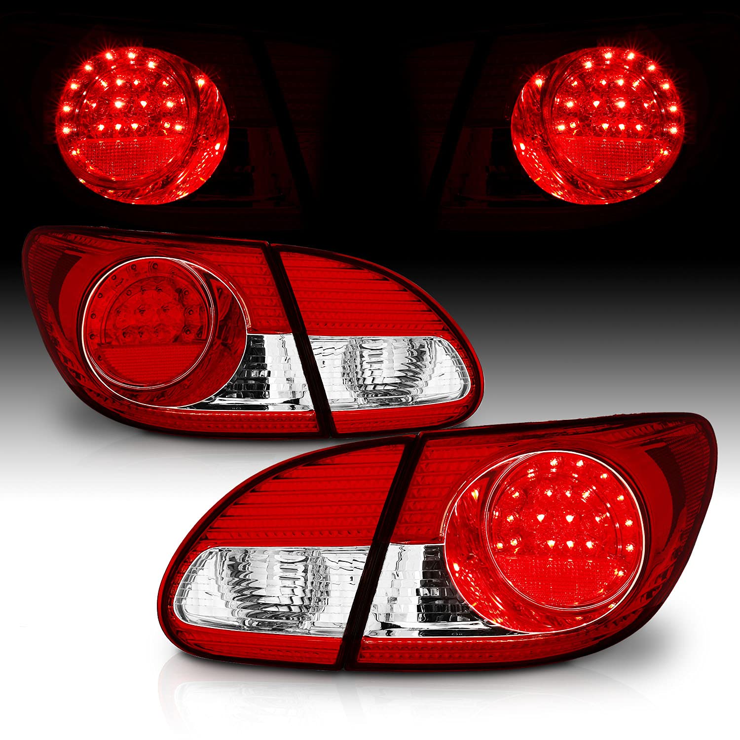 AmeriLite LED Taillights Red/Clear - 4 Piece Set for Toyota Corolla (Driver & Passenger Side) | Durable Replacement Lights for Night Driving & Enhanced Safety