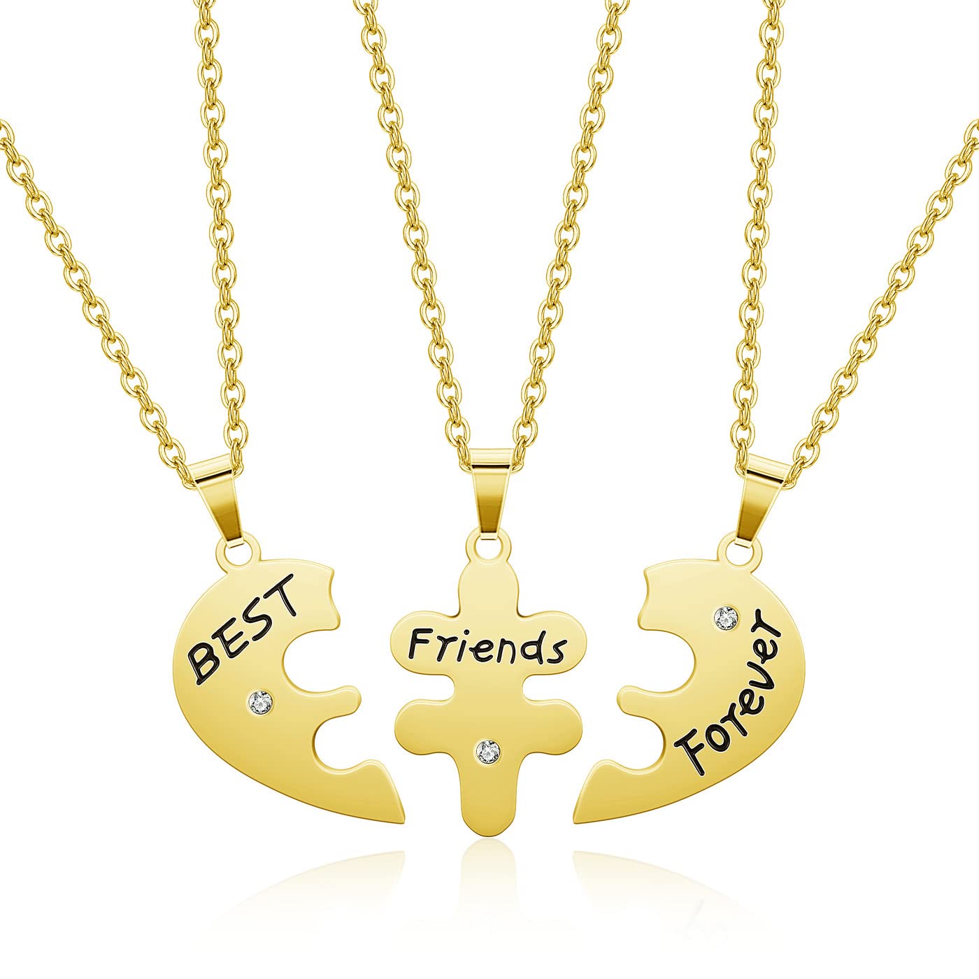 PiercingJak 3-Piece BFF Puzzle Heart Necklaces for Girls & Women - Best Friend Forever Matching Friendship Jewelry, Ideal for Teen Girls, Women, and Best Friend Birthday Gifts - Perfect for Everyday Wear, Special Occasions, and Friendship Celebrations