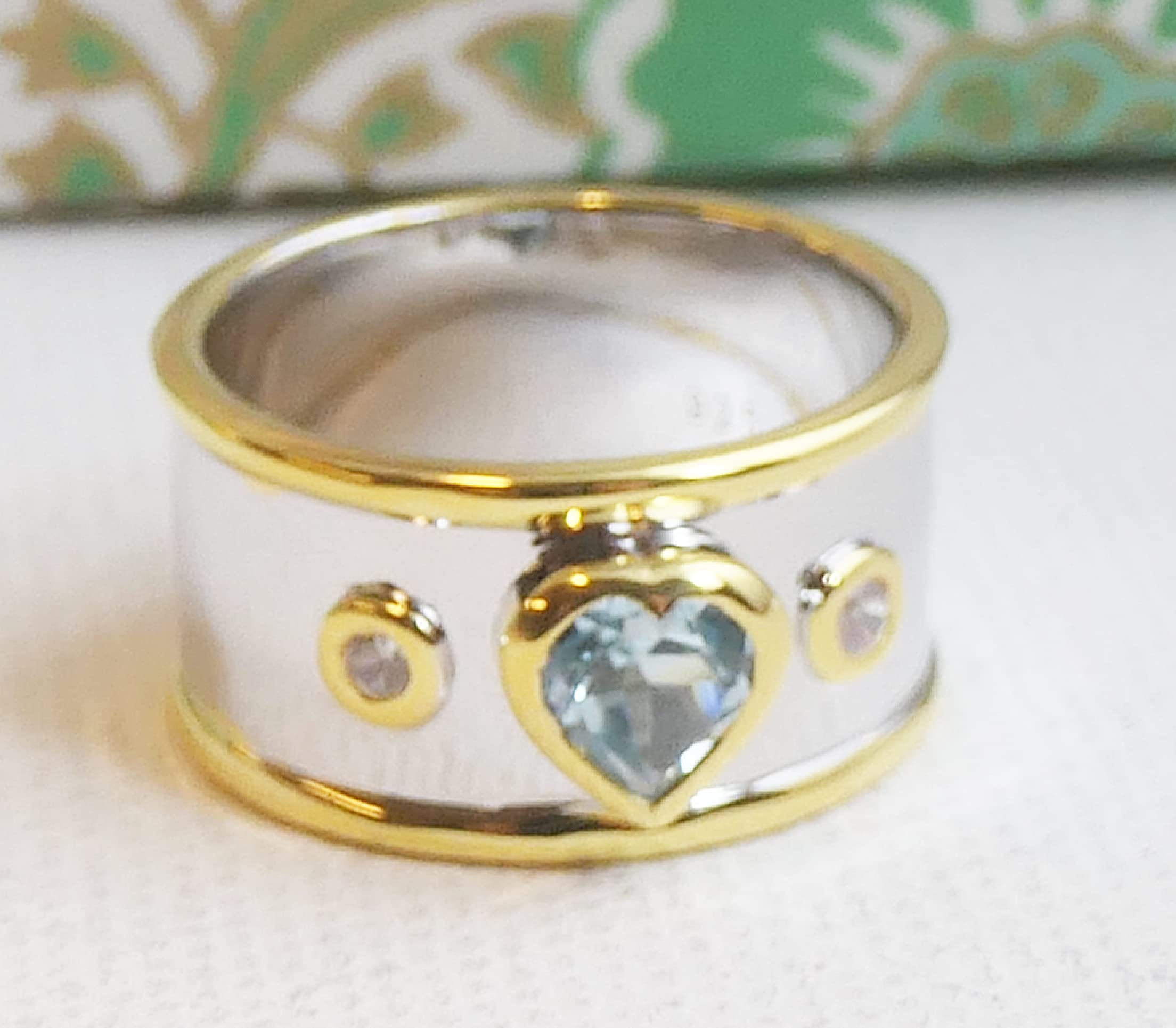 Blue Topaz & Zircon Heart Sterling Silver Ring - Natural December Birthstone Jewelry - Handmade Gift for Women - Valentine's Day, Mother's Day, Birthday Present - Perfect for Romantic Occasions & Special Celebrations