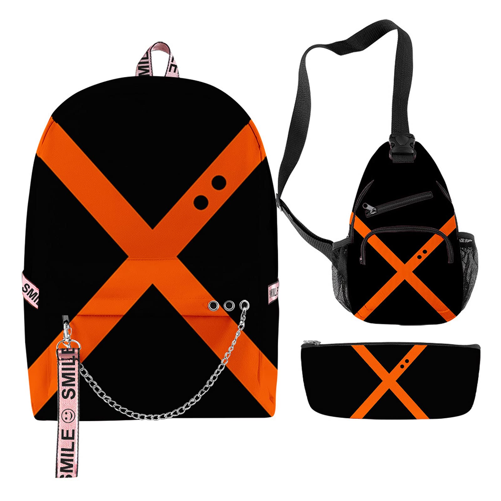 My Hero Academia Anime Backpack - Bakugou Katsuki MHA School Bag for Teens & Students, Unisex Design (3-Piece Set, Style D) - Perfect for School, Cosplay & Anime Conventions