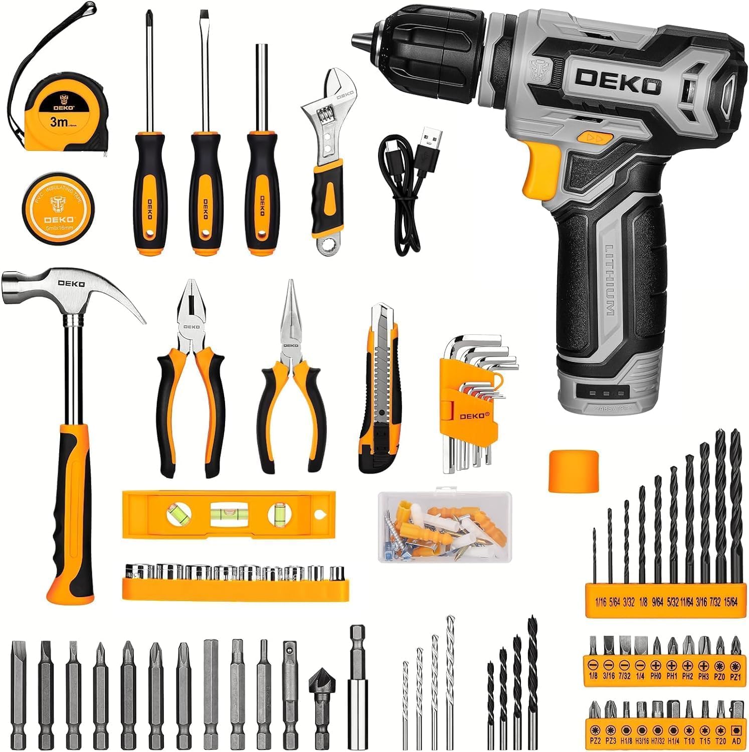 **DEKOPRO 12V Cordless Drill Tool Set Kit - Electric Drill Driver with Battery & Case for Home DIY, Hand Repair & Woodworking Projects**