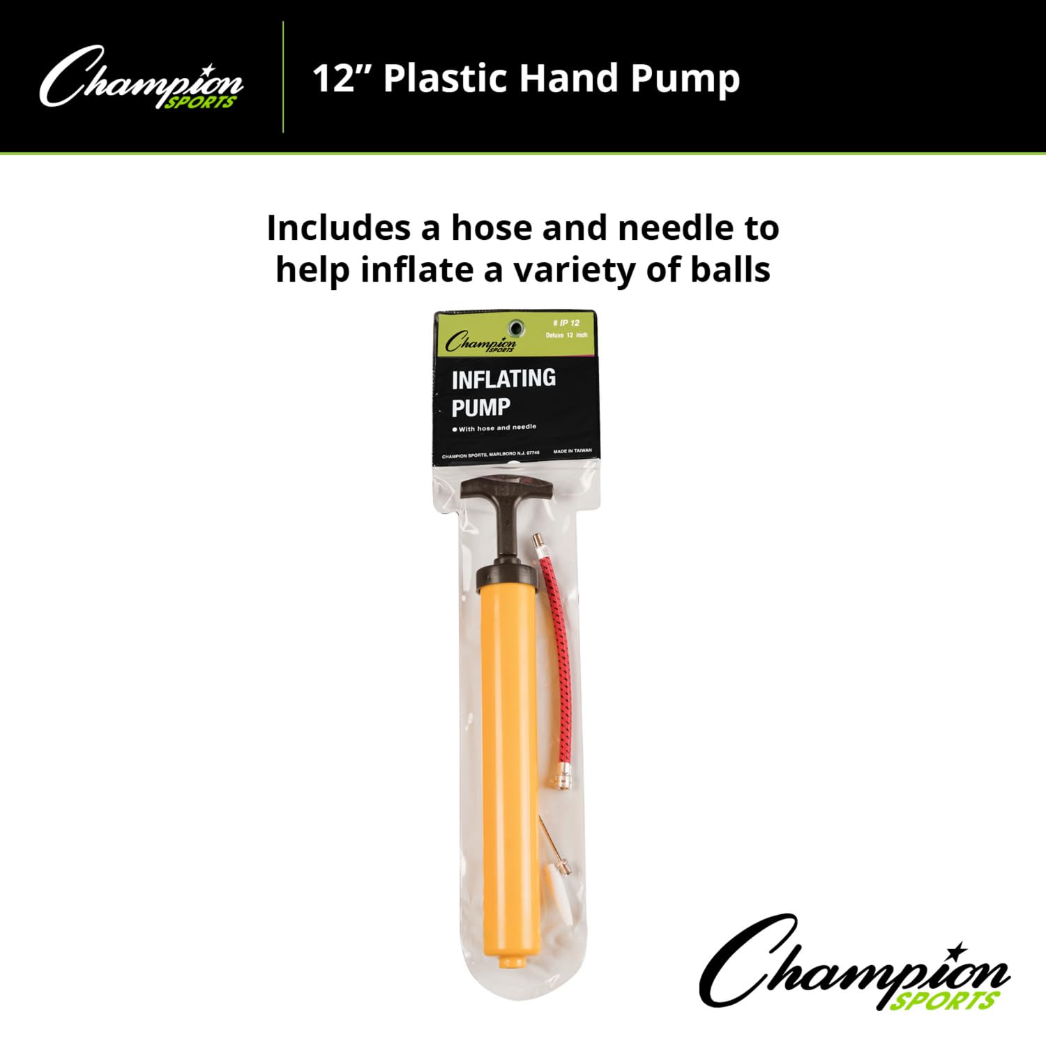 Champion Sports Dual Action Hand Air Pump - Fast Inflation for Balls, Bikes, Tires & Inflatables - Perfect for Sports, Camping & Emergency Use
