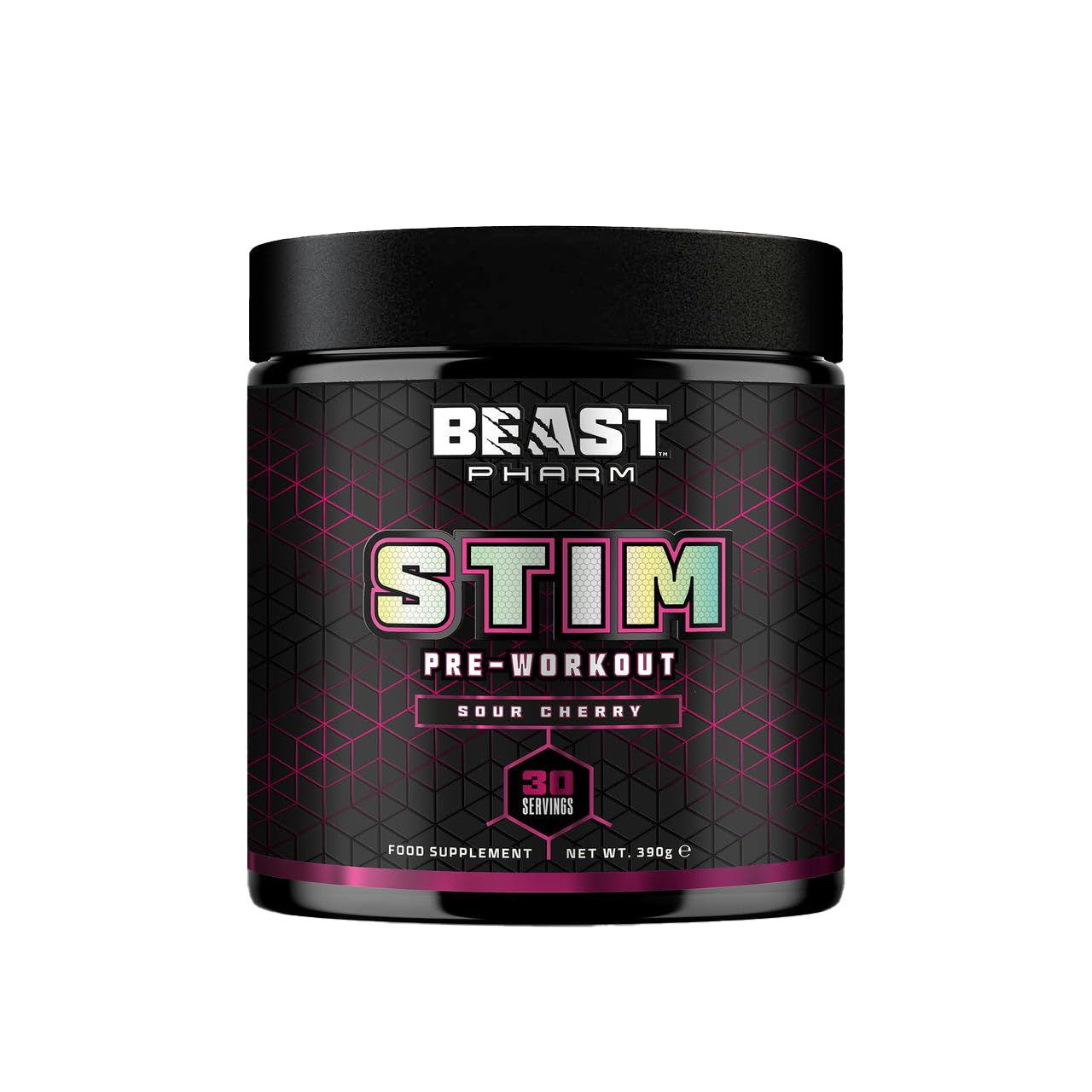 Beast Pharm STIM Pre Workout Powder 390g - Sour Cherry Flavor | Energy & Focus Booster for Gym, Fitness & Bodybuilding | Pre-Workout Supplement for Men & Women