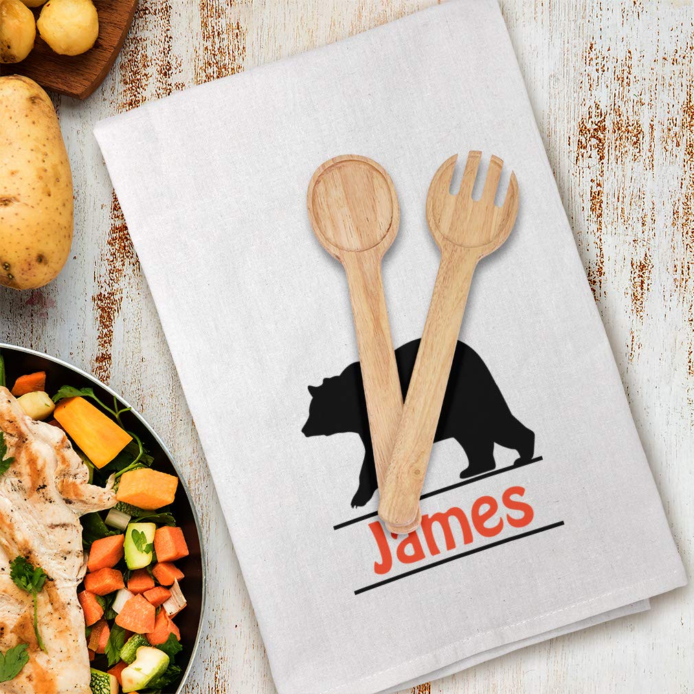 Custom Printed Personalized Kitchen Towels with Bear & Name Design - Flour Sack Dish Towels for Mama, Papa & Family - Ideal for Cooking, Cleaning & Home Decor