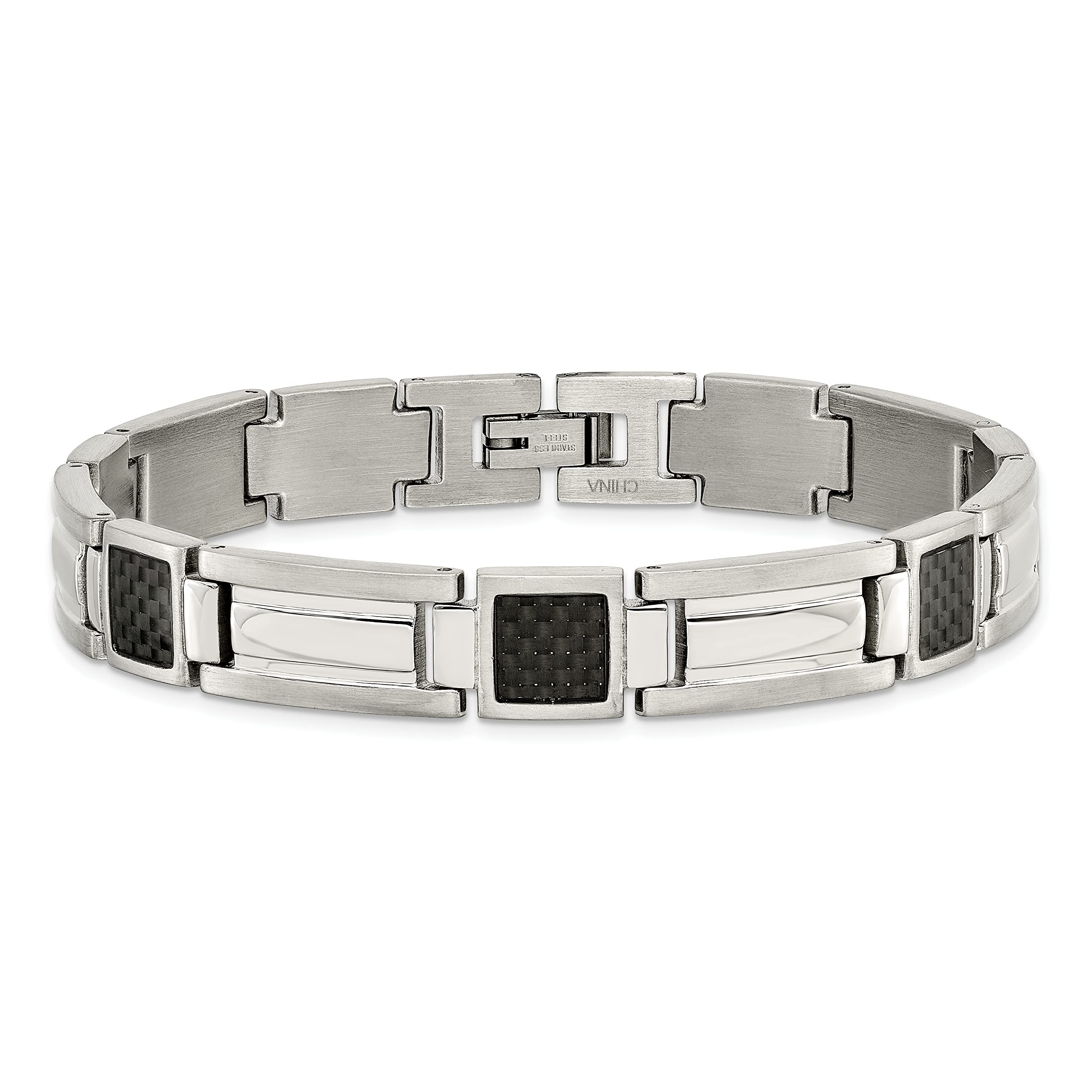 Premium Stainless Steel Black Carbon Fiber 8.75 Inch Link Chain Bracelet for Men - Durable Fashion Jewelry for Casual Wear, Parties & Gifts