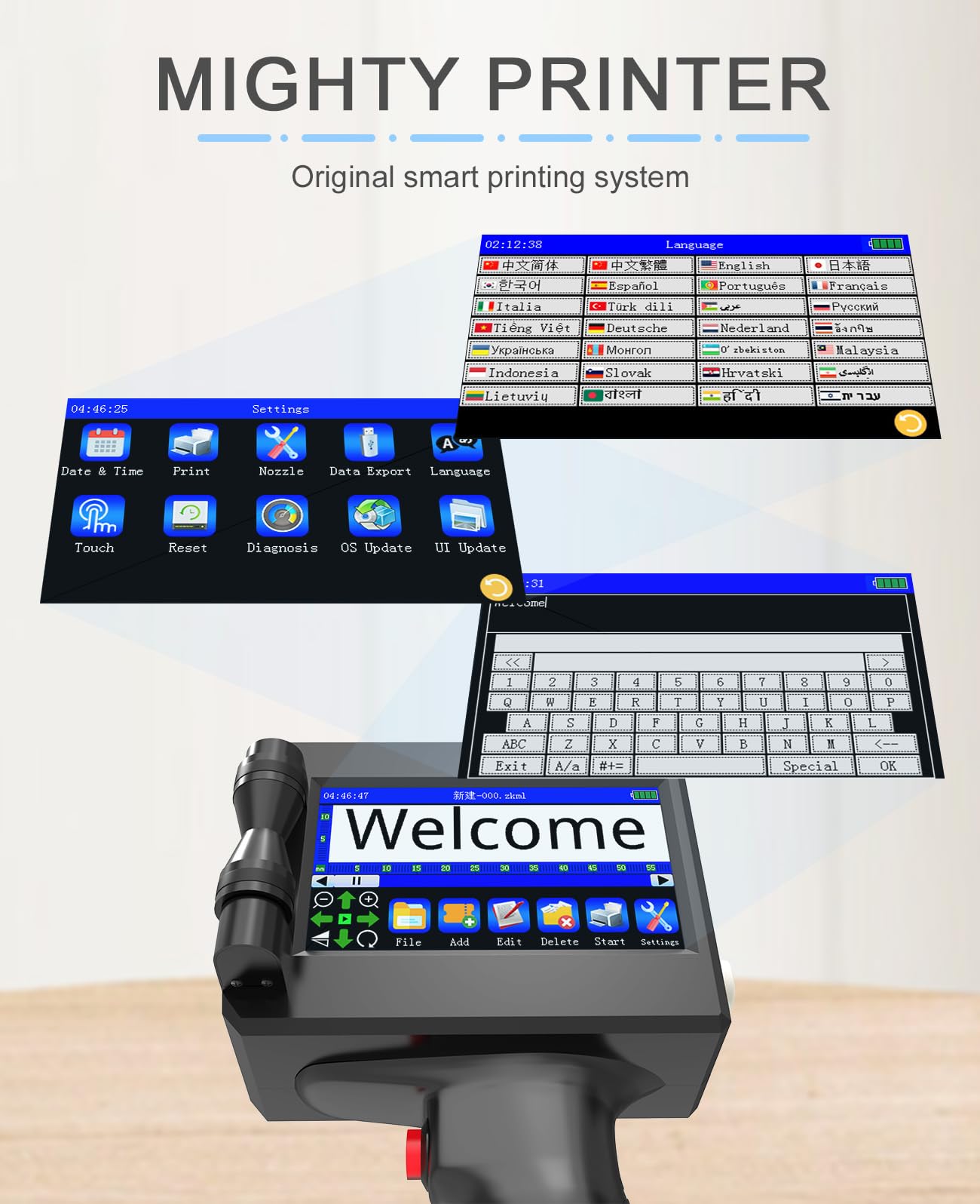 Upgrade Handheld Inkjet Printer for Text, QR Code, Barcode, Date & Logo Printing on Multiple Surfaces - Print on Metal, Wood, Glass, Fabric, Carton & Plastic - Perfect for Industrial Labeling, Product Packaging & Inventory Management