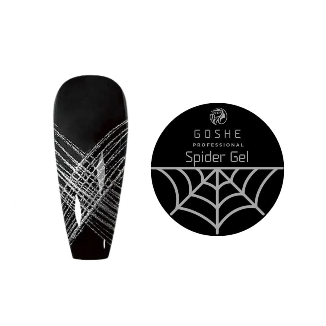 Goshe Silver Spider Gel for Nail Art - Soak Off UV LED Nail Gel for Line Drawing & DIY Manicure | Professional Elastic Drawing Gel with Brushes | Perfect for Salon, Home Use & Nail Art Enthusiasts