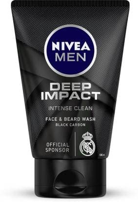 NIVEA Men's Deep Impact Intense Clean Black Carbon Face Wash for Beard & Skin - 50g | Oil Control & Deep Cleansing | Perfect for Daily Skincare & Grooming Routine