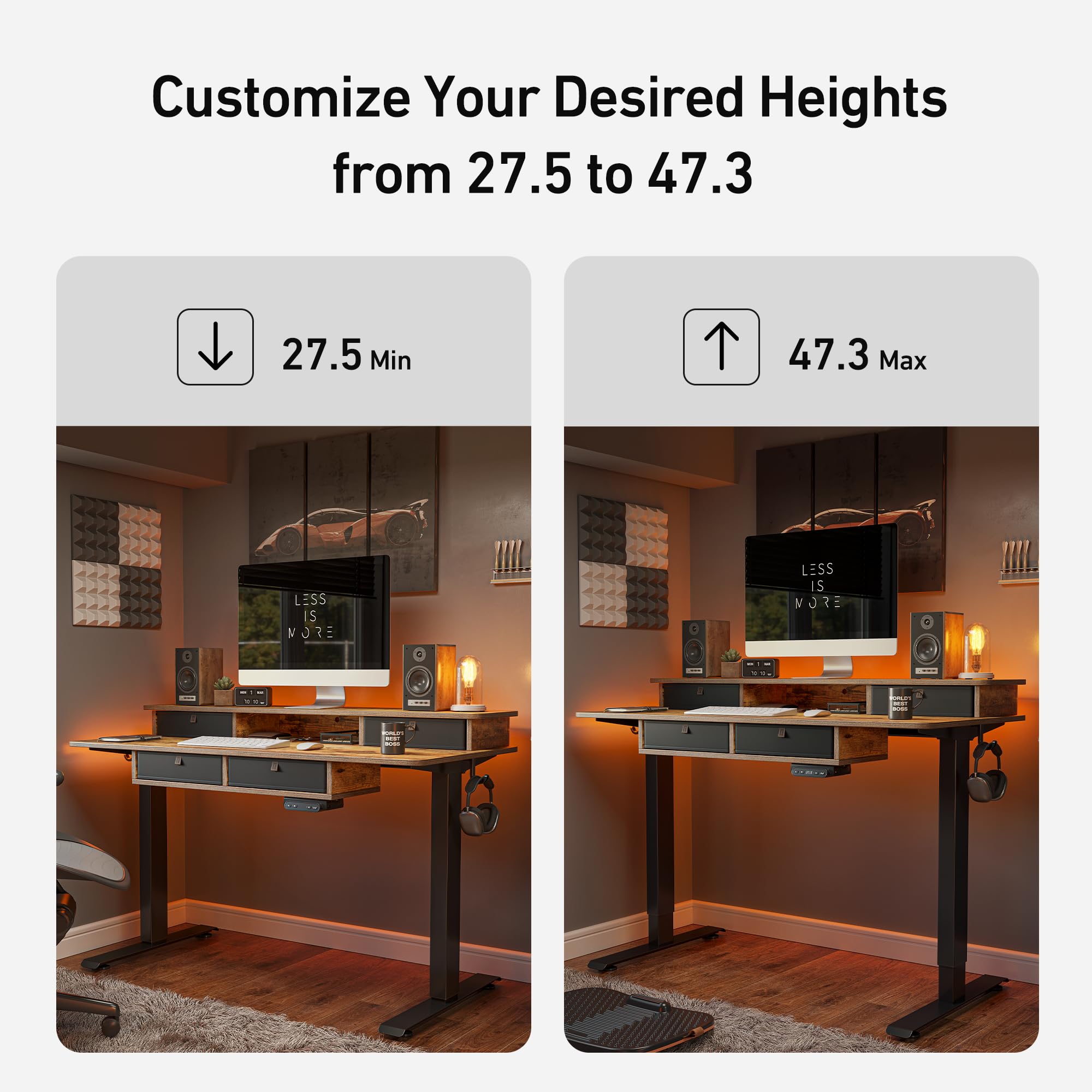 FEZIBO 63 Inch Electric Height Adjustable Standing Desk with 4 Drawers & Storage Shelf, 63