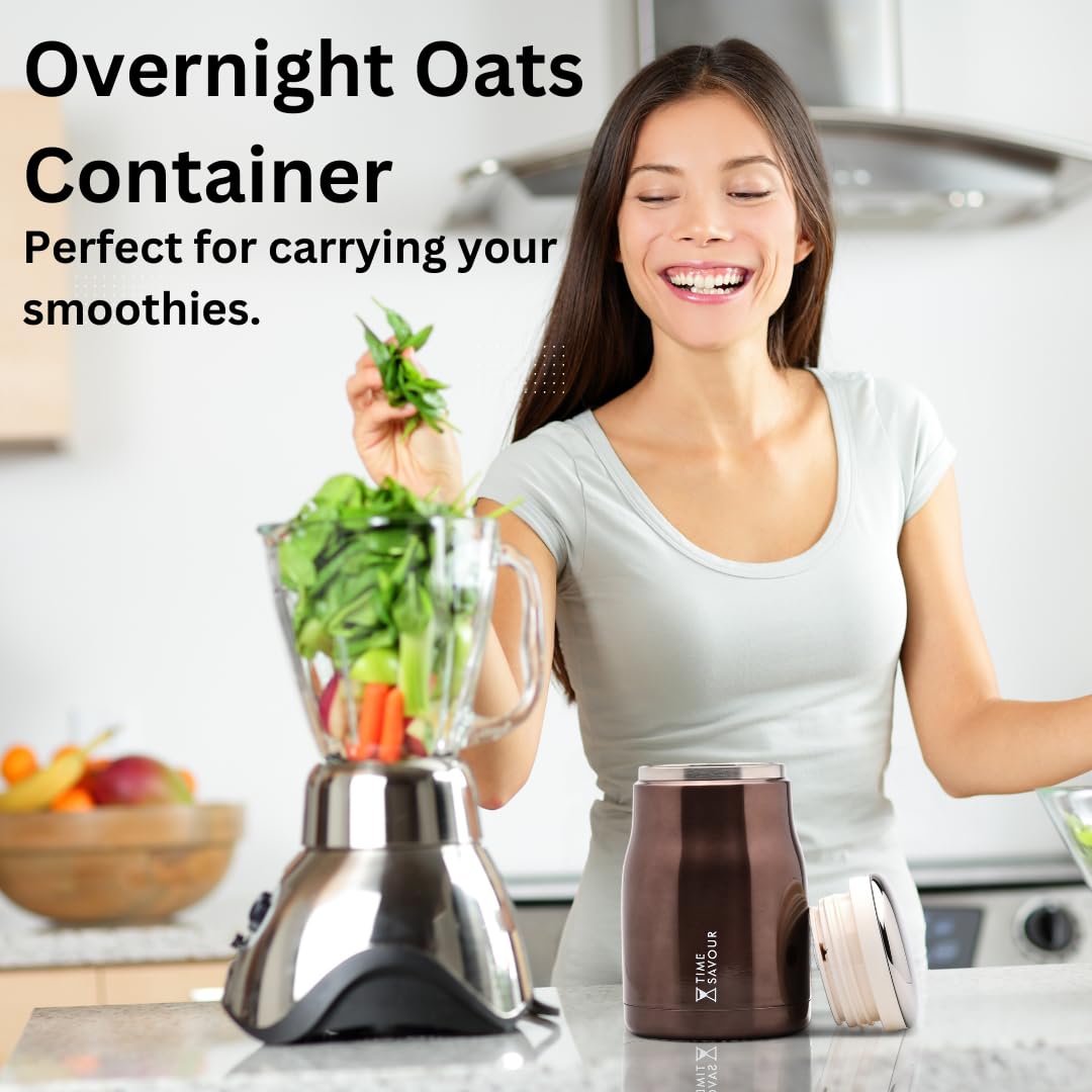 16oz BPA-Free Overnight Oats Containers with Lids - Leakproof Meal Prep Jars for Oats, Yogurt, Smoothies, Pasta & Soup - Insulated Thermos Food Storage for Kids & Adults (Brown) - Perfect for Breakfast, Lunch, Office & School Meals
