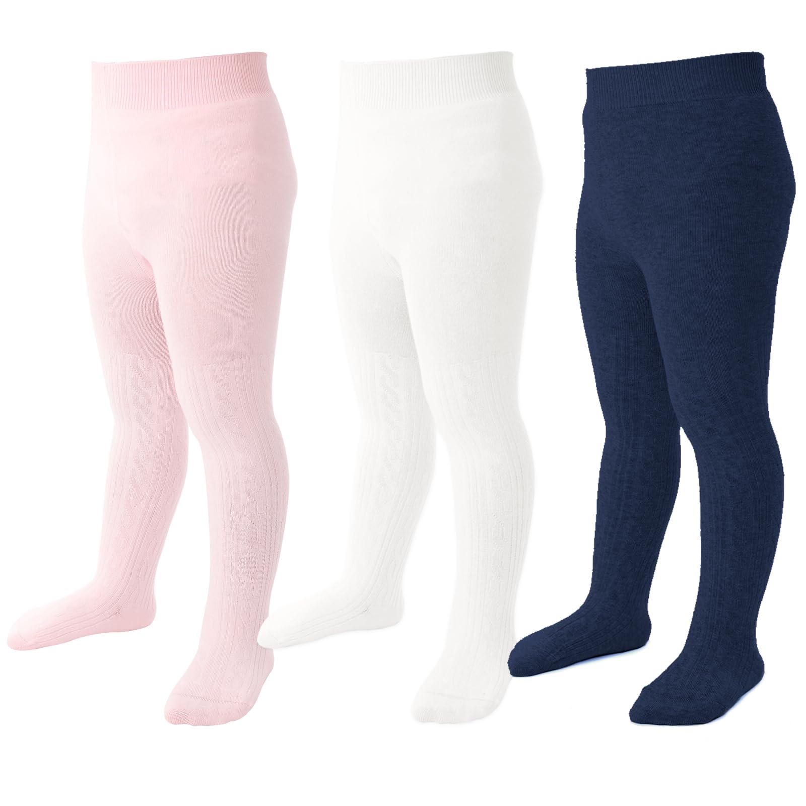 Baby Girl Cable Knit Leggings - Soft Cotton Toddler Tights, Seamless Winter Stockings (3/4/5 Pack) - Warm & Comfortable for Playtime, Daycare & Cold Weather Outfits
