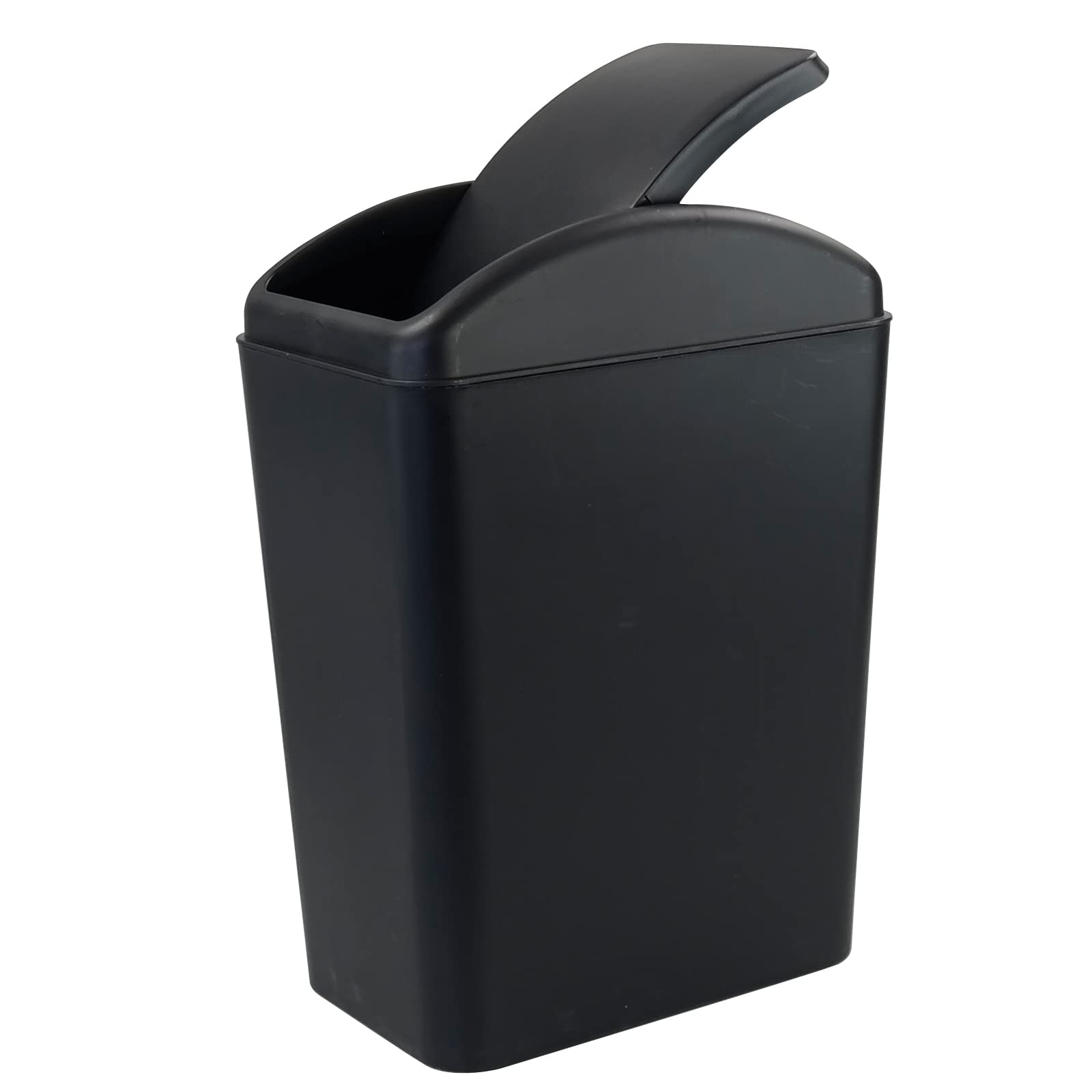 Qskely 4.5 Gallon Plastic Swing-Top Trash Can with Lid - Black Kitchen Wastebasket for Bathroom, Office & Home Use - Odor-Proof Small Garbage Bin with Swing Door