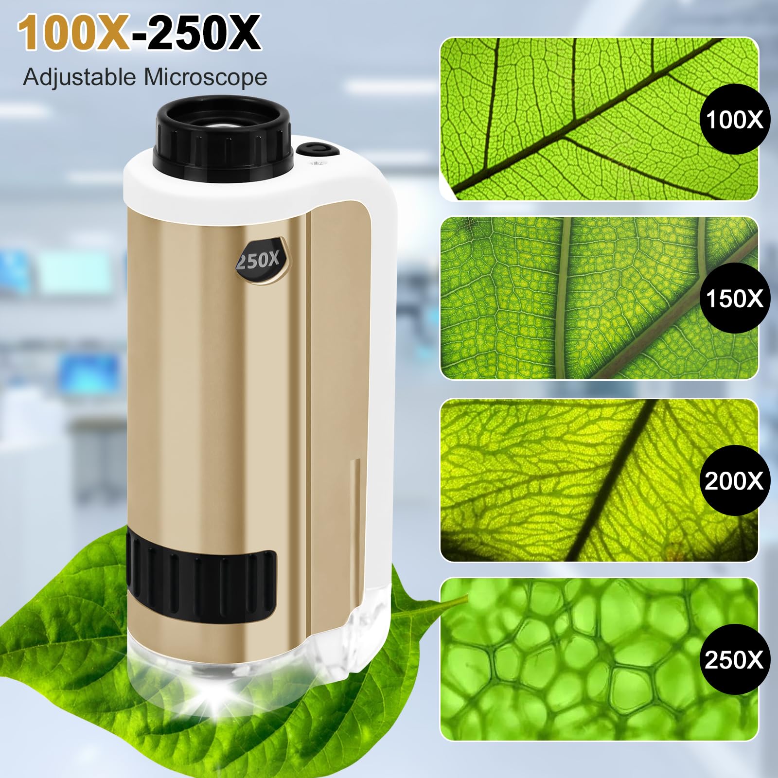 SETFLAGS Kids Pocket Microscope - 100x-250x Zoom Portable Handheld Microscope with 12 Specimen Slides | STEM Science Toys for Ages 6+ | Perfect for Classroom, Outdoor Exploration & Science Projects | Great Gift for Little Scientists
