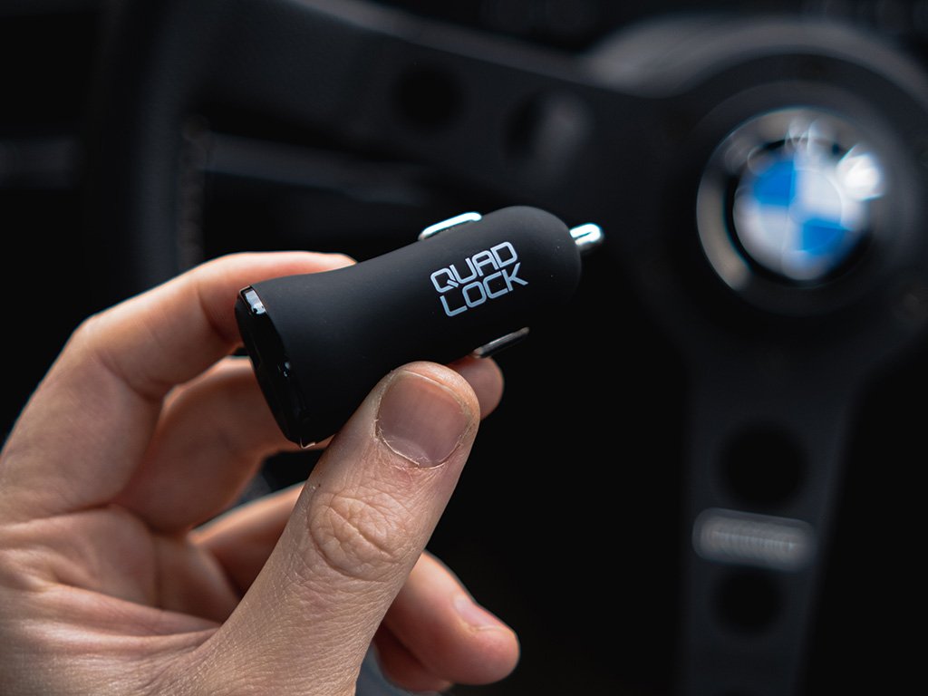 Quad Lock 360° Dual USB 12V Car Charger - Fast Charging for Smartphones & Devices - Perfect for Road Trips & Daily Commutes