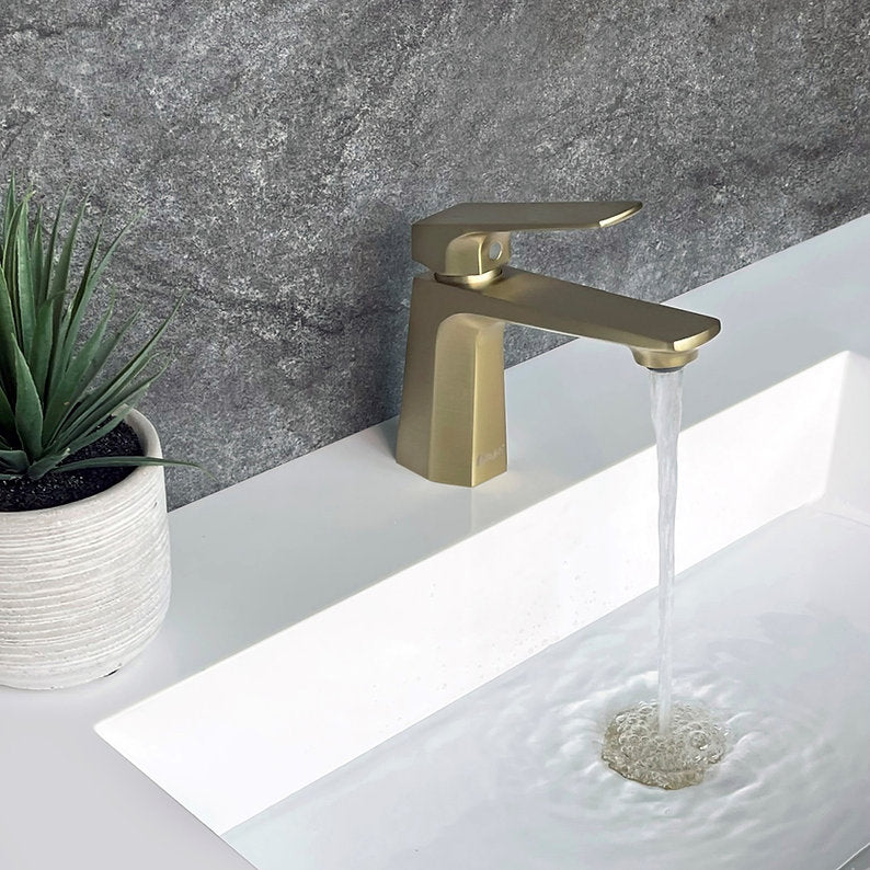 LUVIA B111G Single Hole Bathroom Faucet Brushed Gold - Modern Waterfall Bathroom Sink Faucet for Vanity, Powder Room & Guest Bath - Easy Installation & Durable Finish