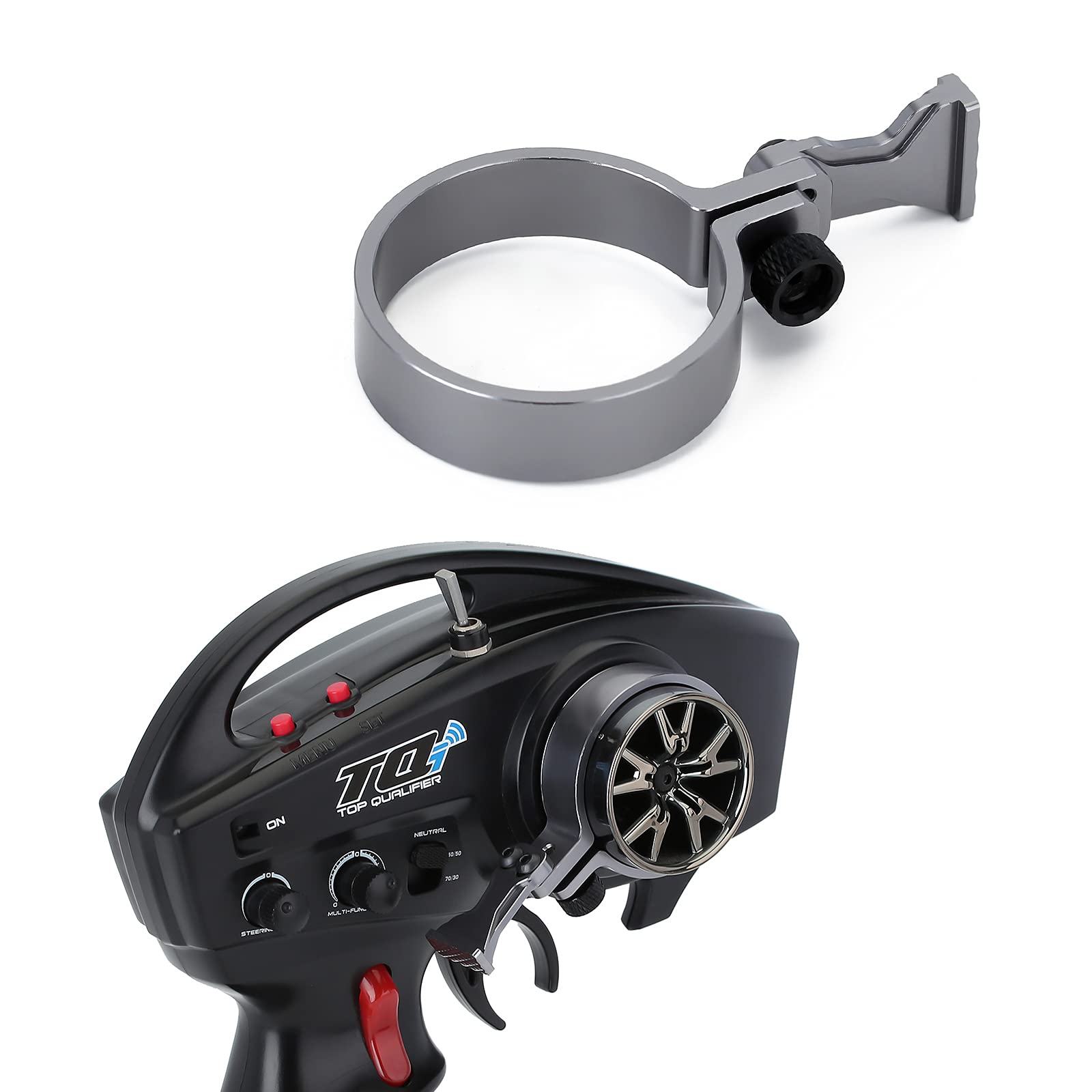 INJORA RC Transmitter Steering Wheel Trigger One-Handed Control Adapter Kit for TRX4 TRX6 Slash Summit - Compatible with TQI Remote Controller (Grey) - Perfect for Off-Road RC Car Racing and One-Handed Driving Scenarios