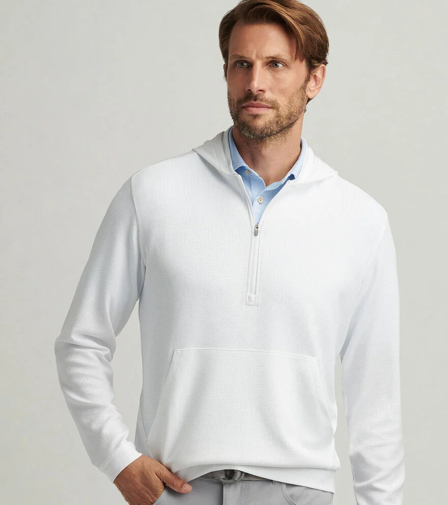 Peter Millar Men's Grid Performance Half Zip Hoodie Sweatshirt - White | Lightweight Athletic Pullover for Golf, Running & Casual Wear