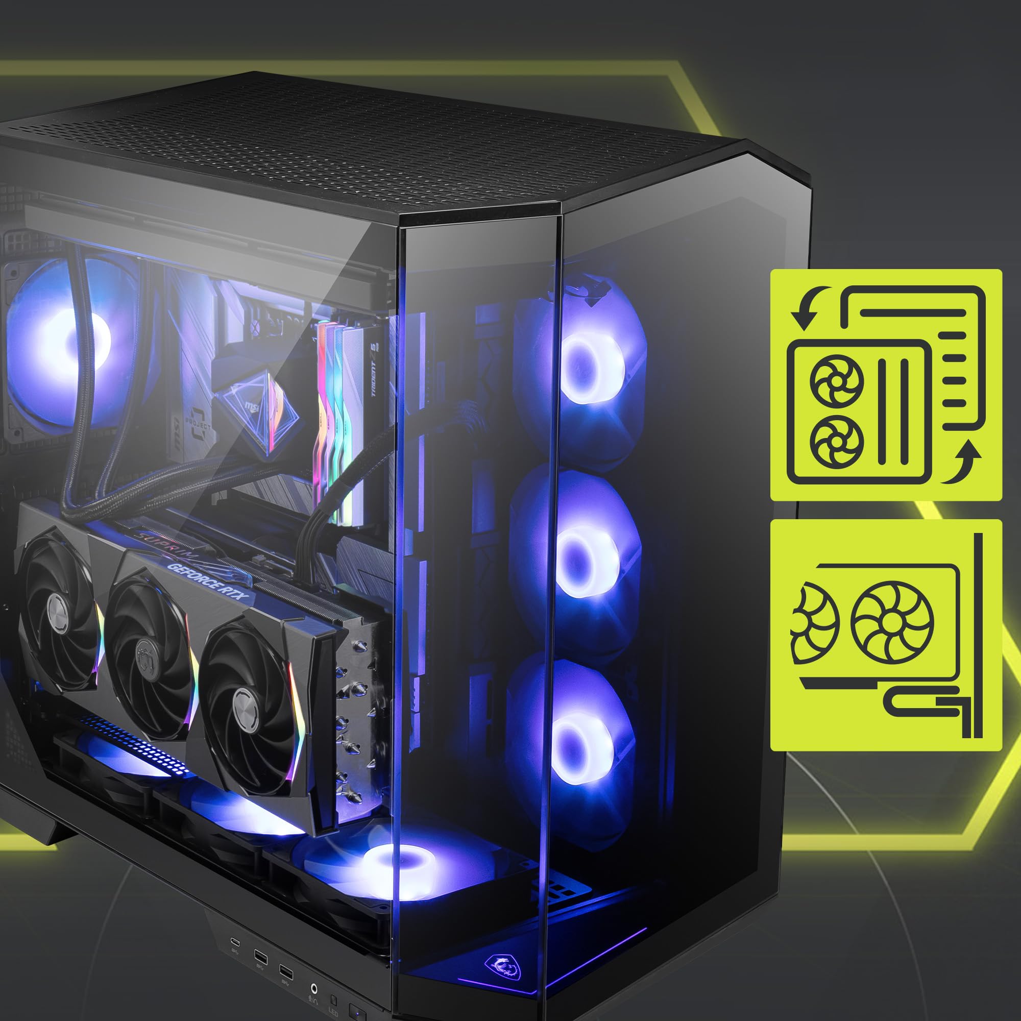 MSI MAG PANO 100R PZ Mid-Tower Gaming PC Case - Premium Black ATX Computer Case with Tempered Glass Side Panel, 120mm ARGB Fans & 360mm Liquid Cooling Support - Perfect for Gaming Setup, Streaming & High-Performance PC Builds