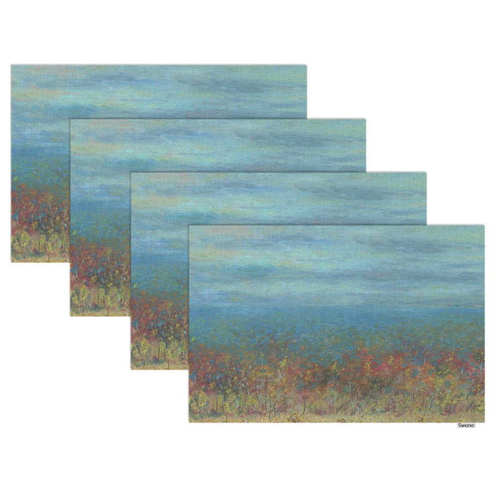 Swono Autumn Forest Placemat Set of 4 - Abstract Landscape Oilproof Table Mats 12x18 Inch for Dining Table & Kitchen Decor | Perfect for Fall Dinner Parties, Thanksgiving, and Seasonal Home Styling