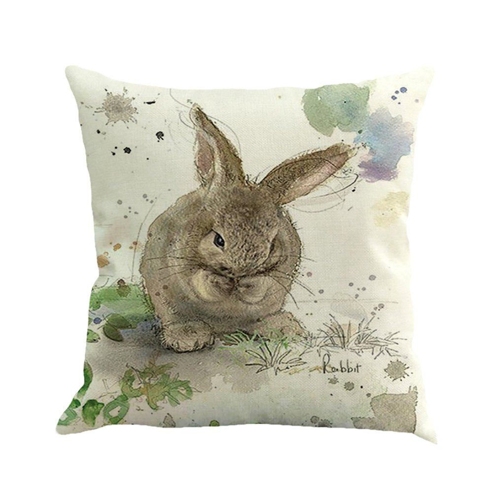 2021 Easter Throw Pillow Covers 18x18 Inch - Bunny Linen Cotton Decorative Cushion Cases for Sofa, Bed, Chair | Easter Indoor Outdoor Home Decor | Spring Holiday Party Decorations