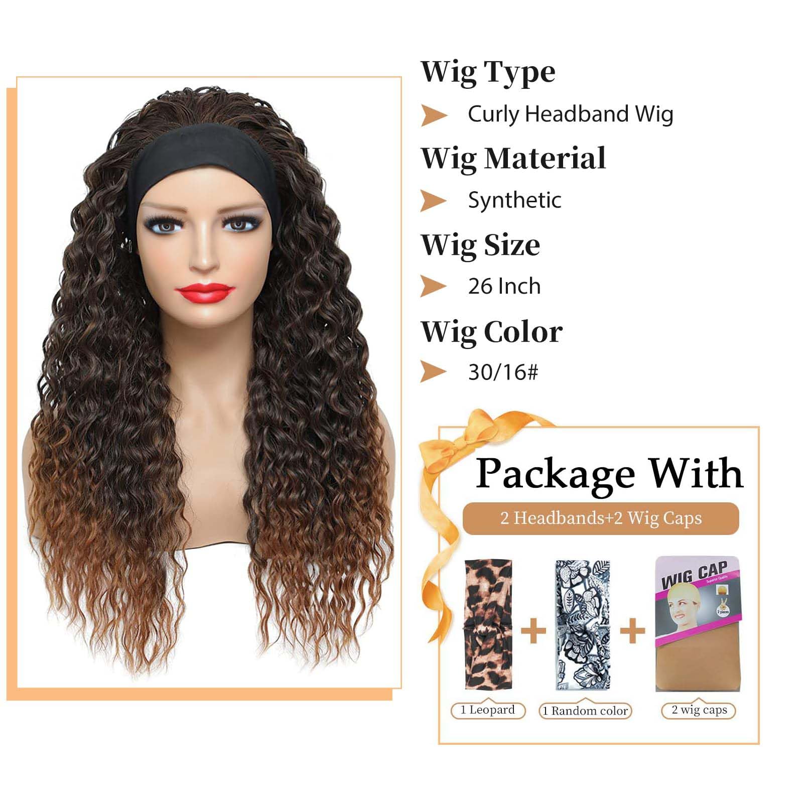 Alicoco 180% Density Water Wave Glueless Synthetic Half Wig with Headband - T30/16 Color, 26 Inch | Curly Headband Wig for Women | Perfect for Daily Wear, Cosplay & Special Occasions